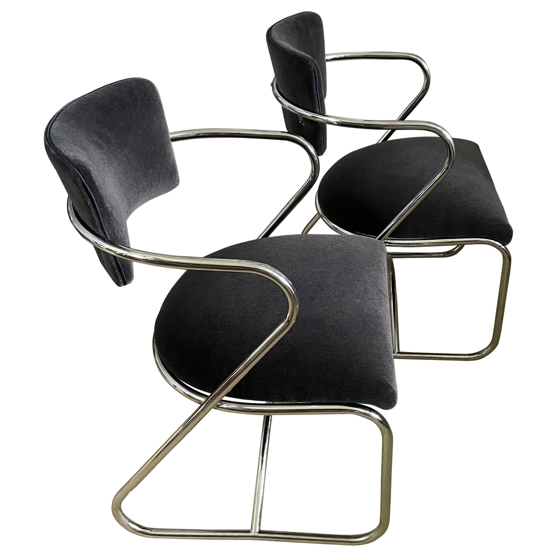 Poltrone anni '30 Kem Weber in cromo e mohair