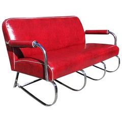 Kem Weber Chrome Tubular Sofa by Lloyd Manufacturing