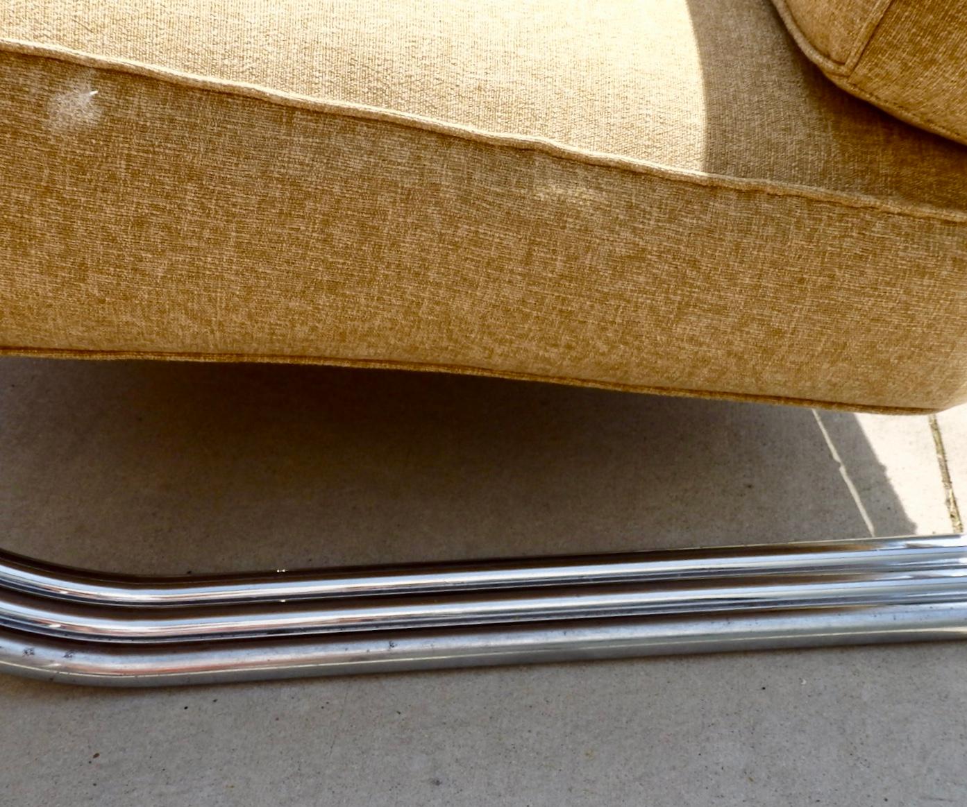 Recently upholstered KEM Weber for Lloyd Art Deco Machine Age Chrome Sofa 3