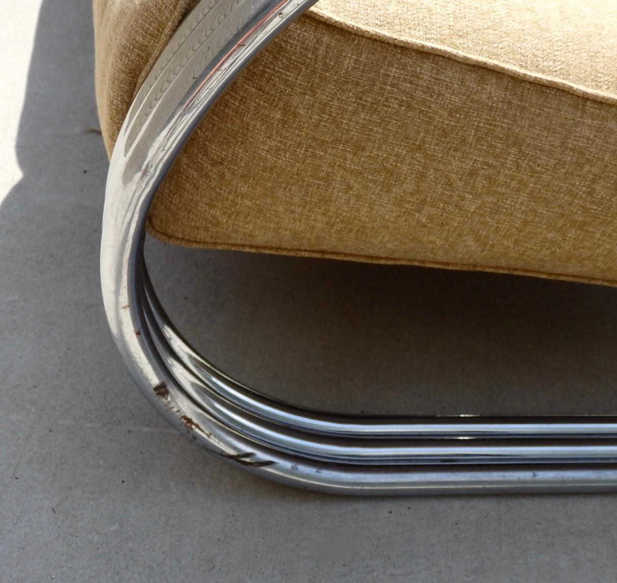 Recently upholstered KEM Weber for Lloyd Art Deco Machine Age Chrome Sofa 2
