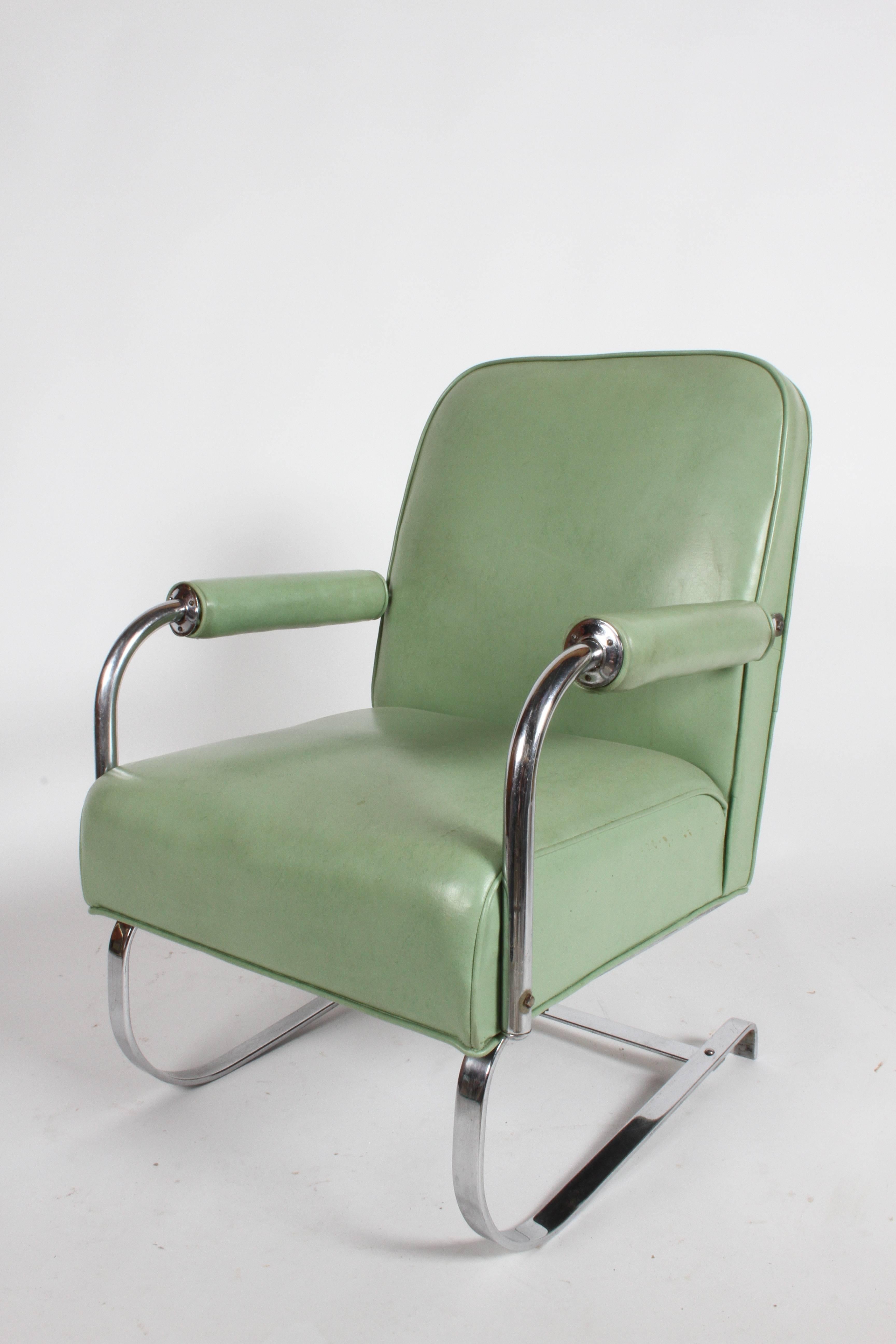 Vintage KEM Weber for Lloyd Art Deco springer lounge chair. Has been reupholstered a while ago, should update if you want it perfect. Original chrome plate, label. Measures: Seat 17.5