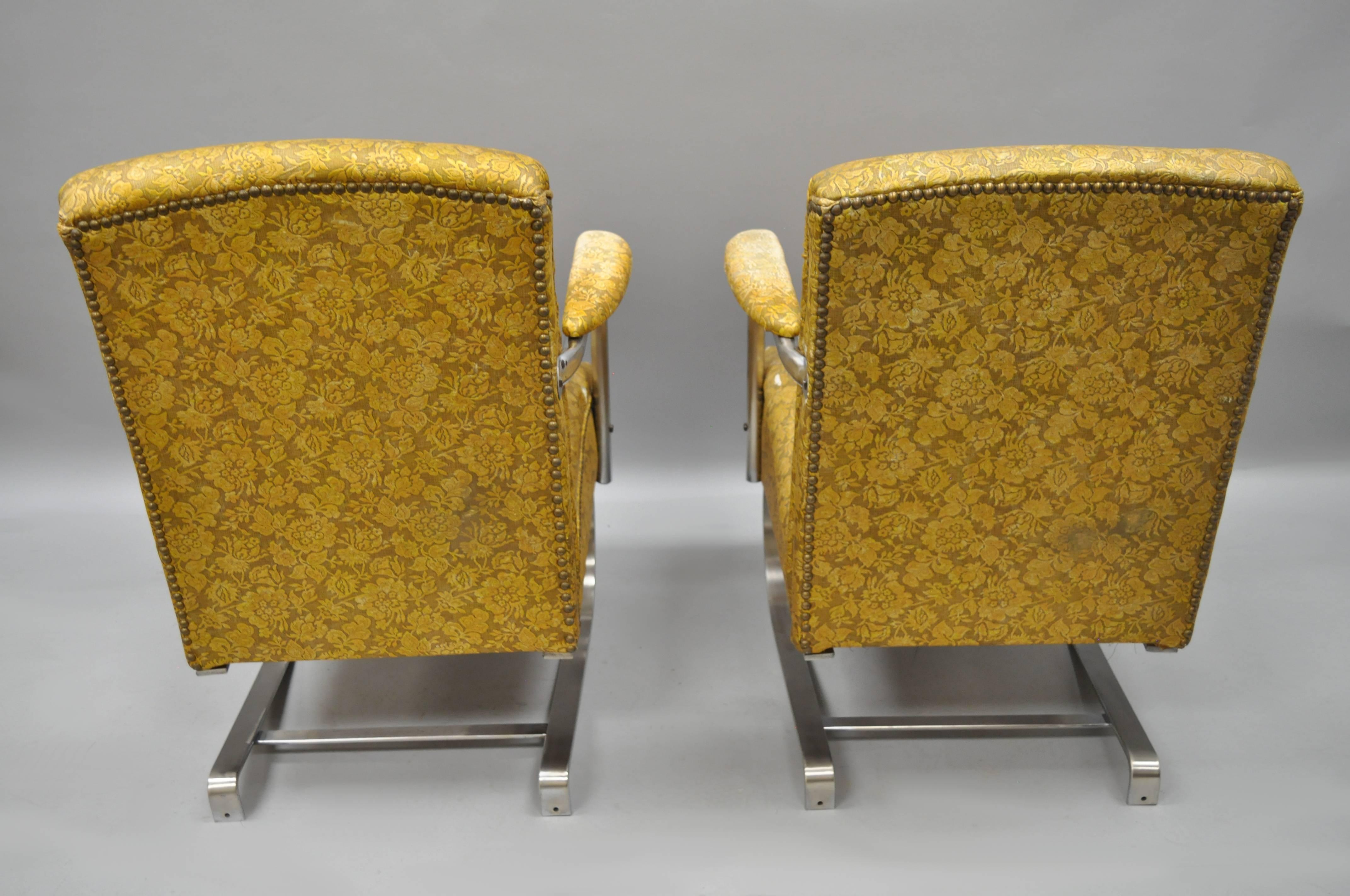 Pair of Lloyd Tubular Chrome Steel KEM Weber Style Art Deco Springer Arm Chairs For Sale 5