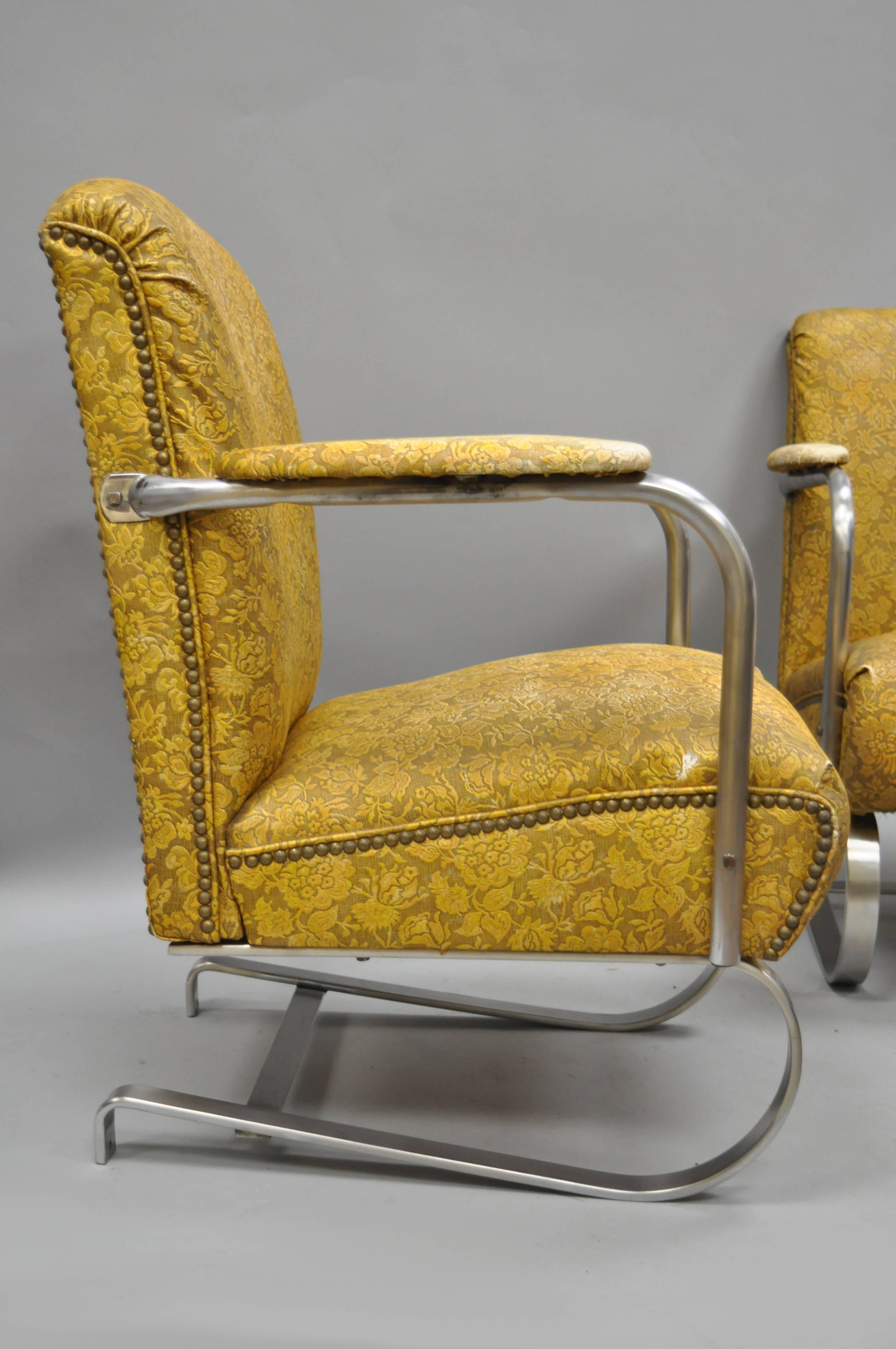 Pair of Lloyd Tubular Chrome Steel KEM Weber Style Art Deco Springer Arm Chairs For Sale 6