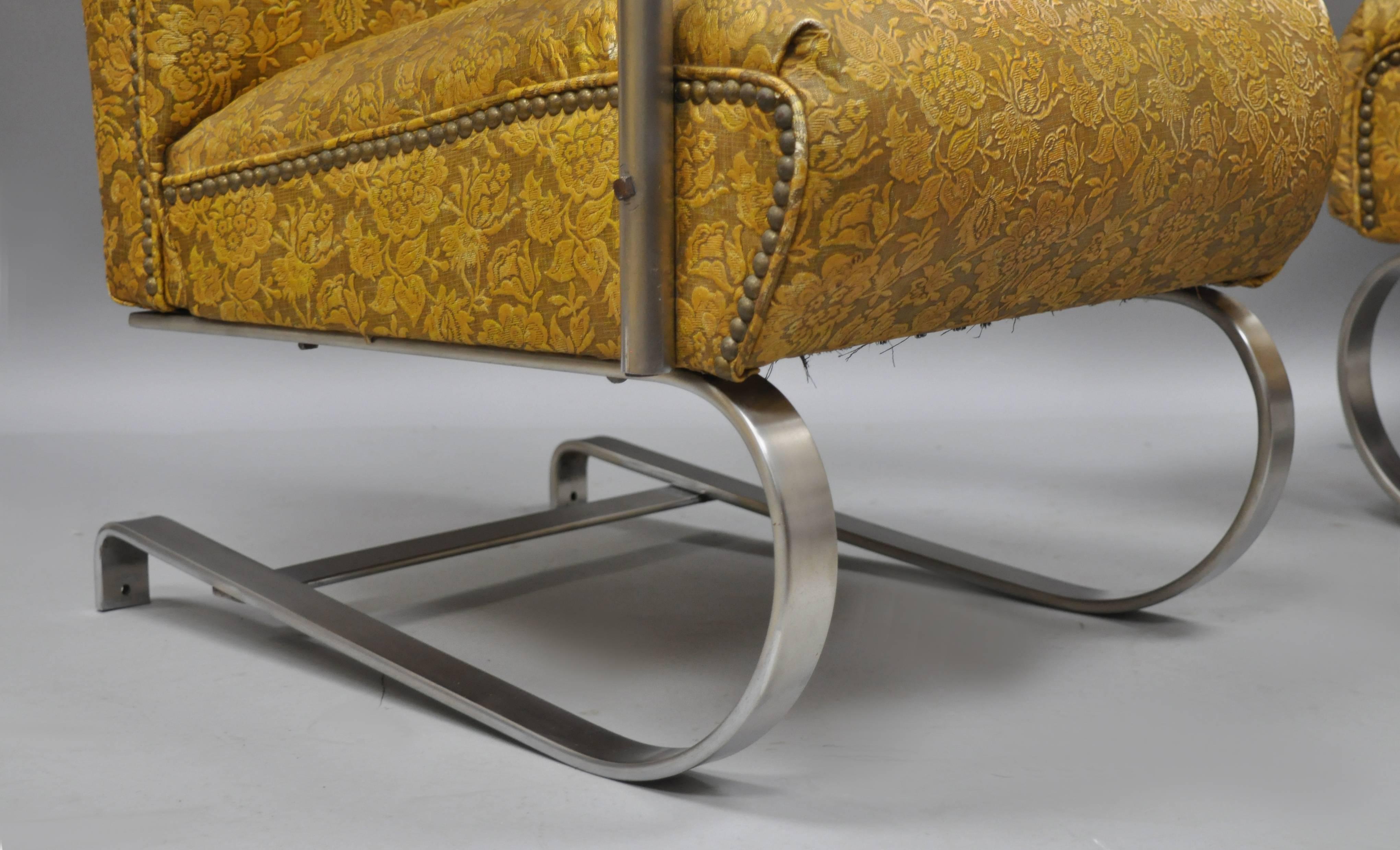 American Pair of Lloyd Tubular Chrome Steel KEM Weber Style Art Deco Springer Arm Chairs For Sale