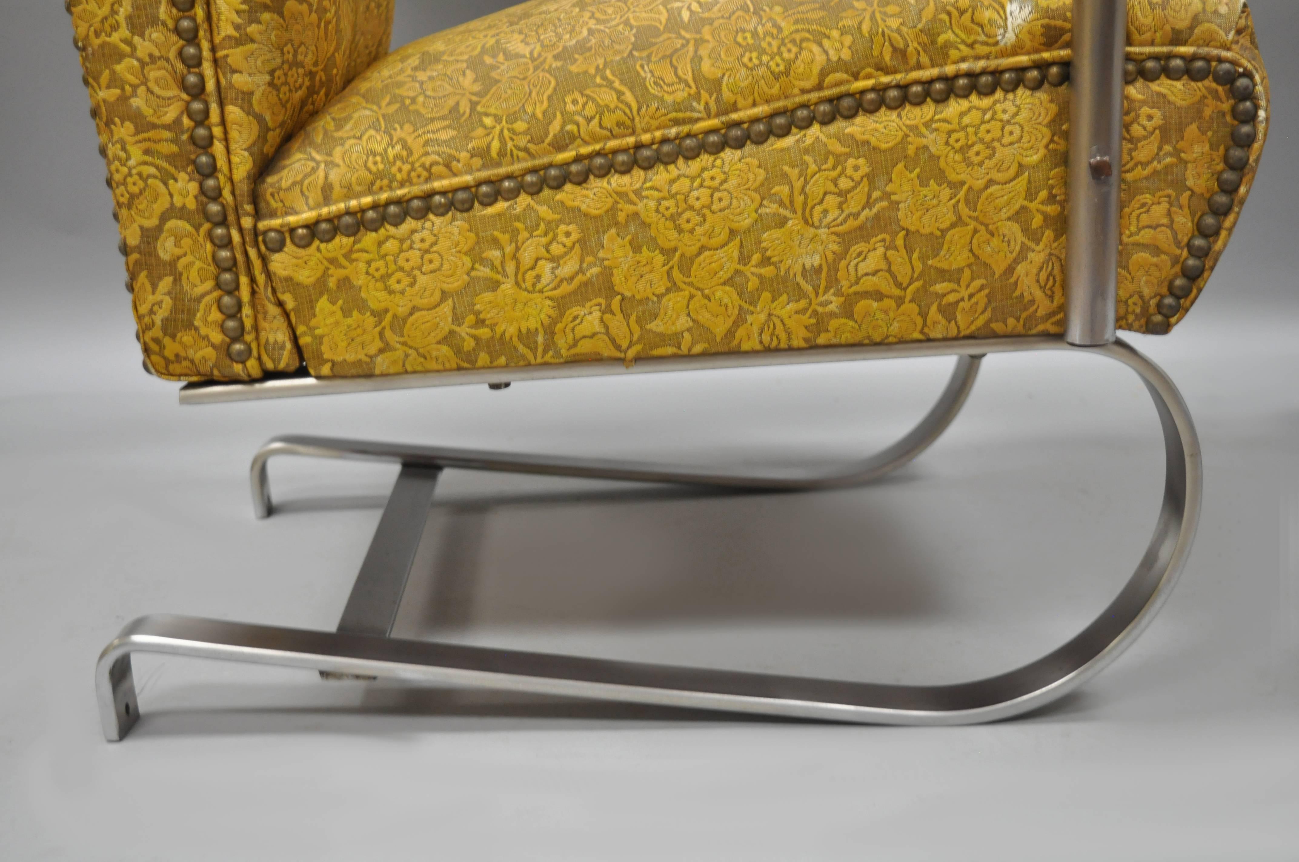Milieu du XXe siècle Paire de fauteuils Springer de style Art Déco Lloyd en acier tubulaire chromé et acier KEM Weber en vente
