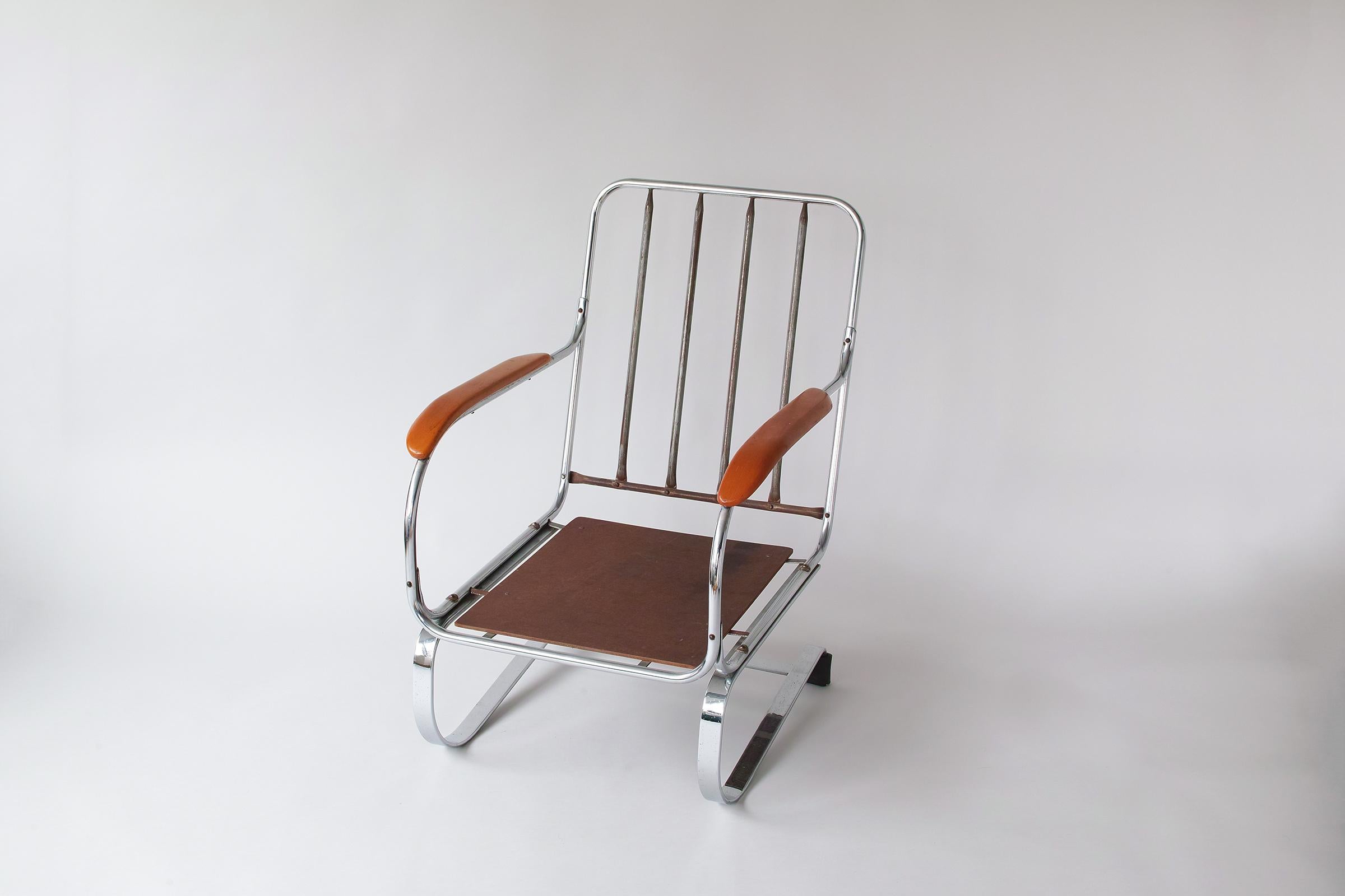 Mid-20th Century KEM Weber Machine Age Chrome Springer Lounge Chair For Sale