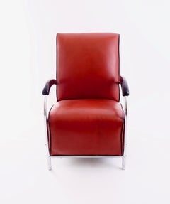 Kem Weber Red Tubular Armchair, Vintage Mid-Century Modern