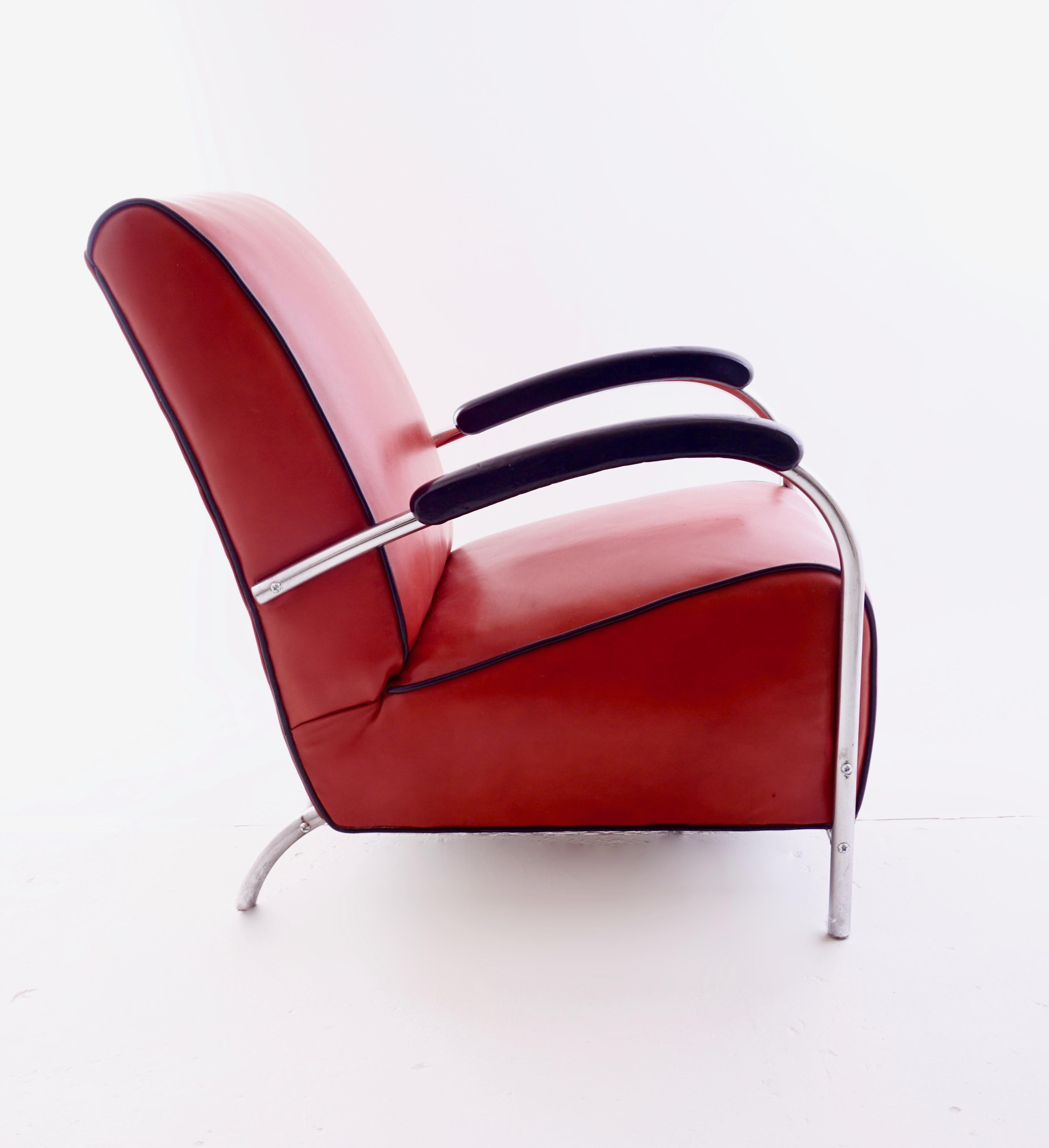 Kem Weber Red Tubular Armchair, Vintage Mid-Century Modern In Excellent Condition In Wilton, CT