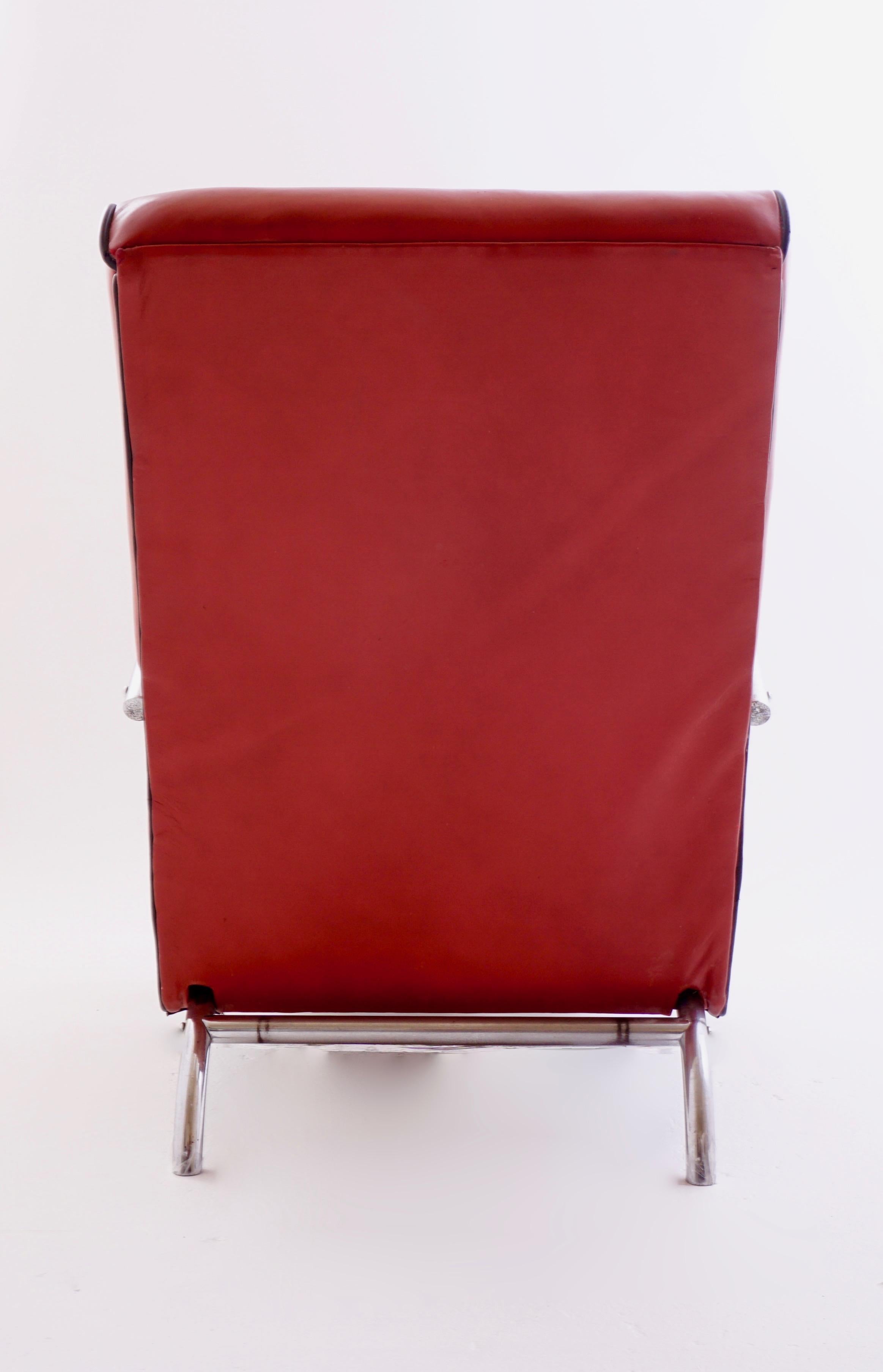 Leather Kem Weber Red Tubular Armchair, Vintage Mid-Century Modern