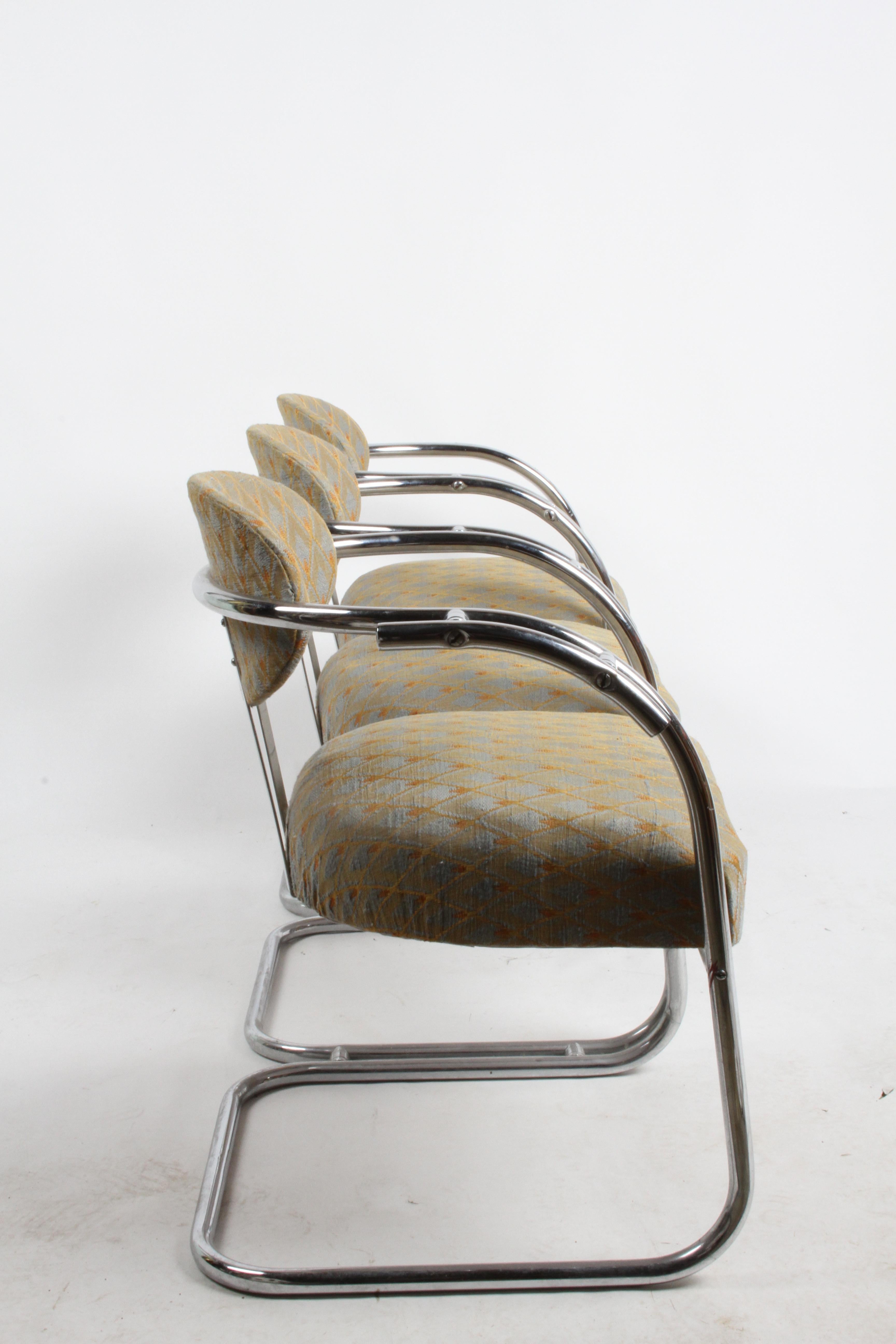 Kem Weber Style 1930s Art Deco Chrome Tubular Frame Tandem 3-Seater Arm Chairs  For Sale 3