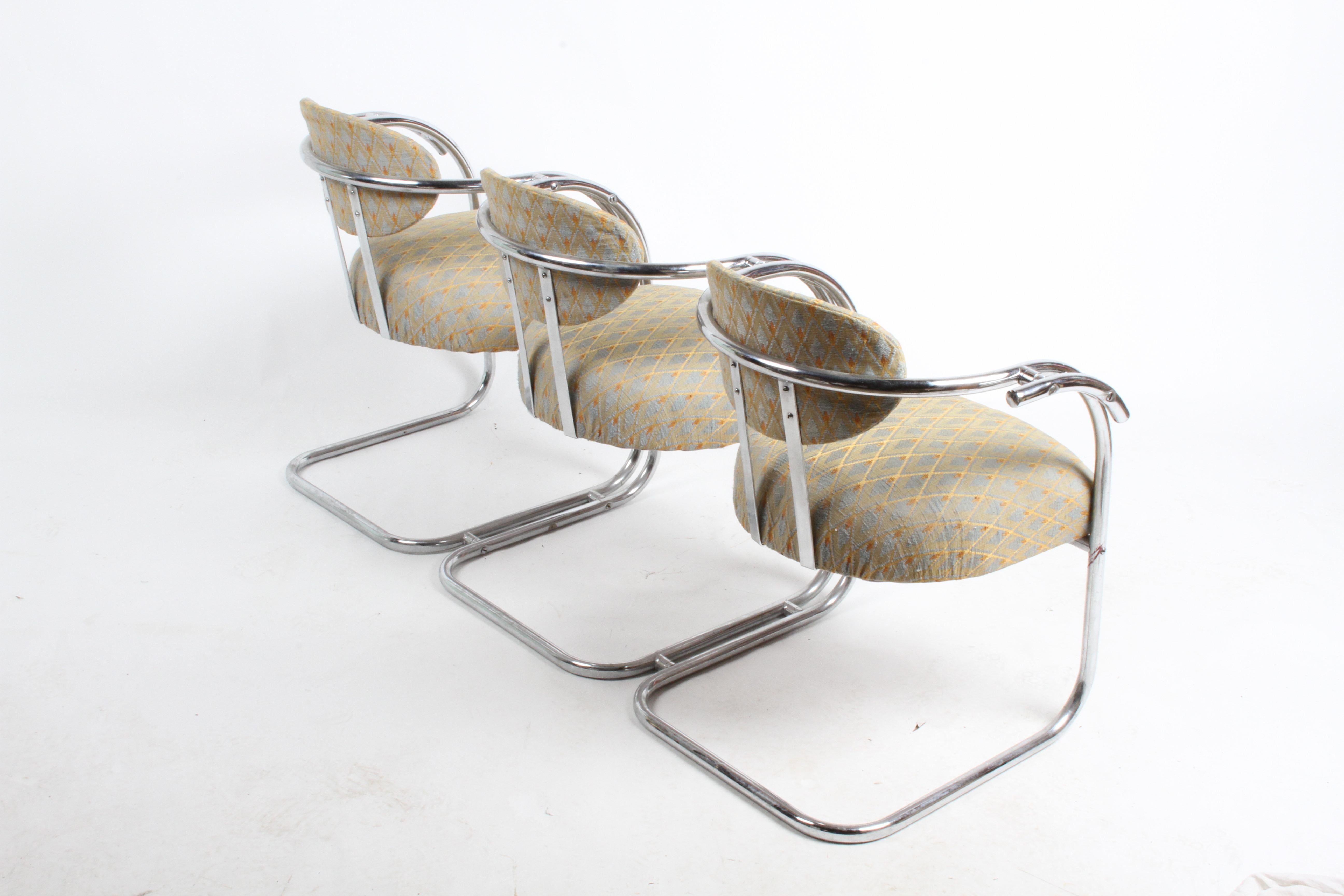 Kem Weber Style 1930s Art Deco Chrome Tubular Frame Tandem 3-Seater Arm Chairs  For Sale 4