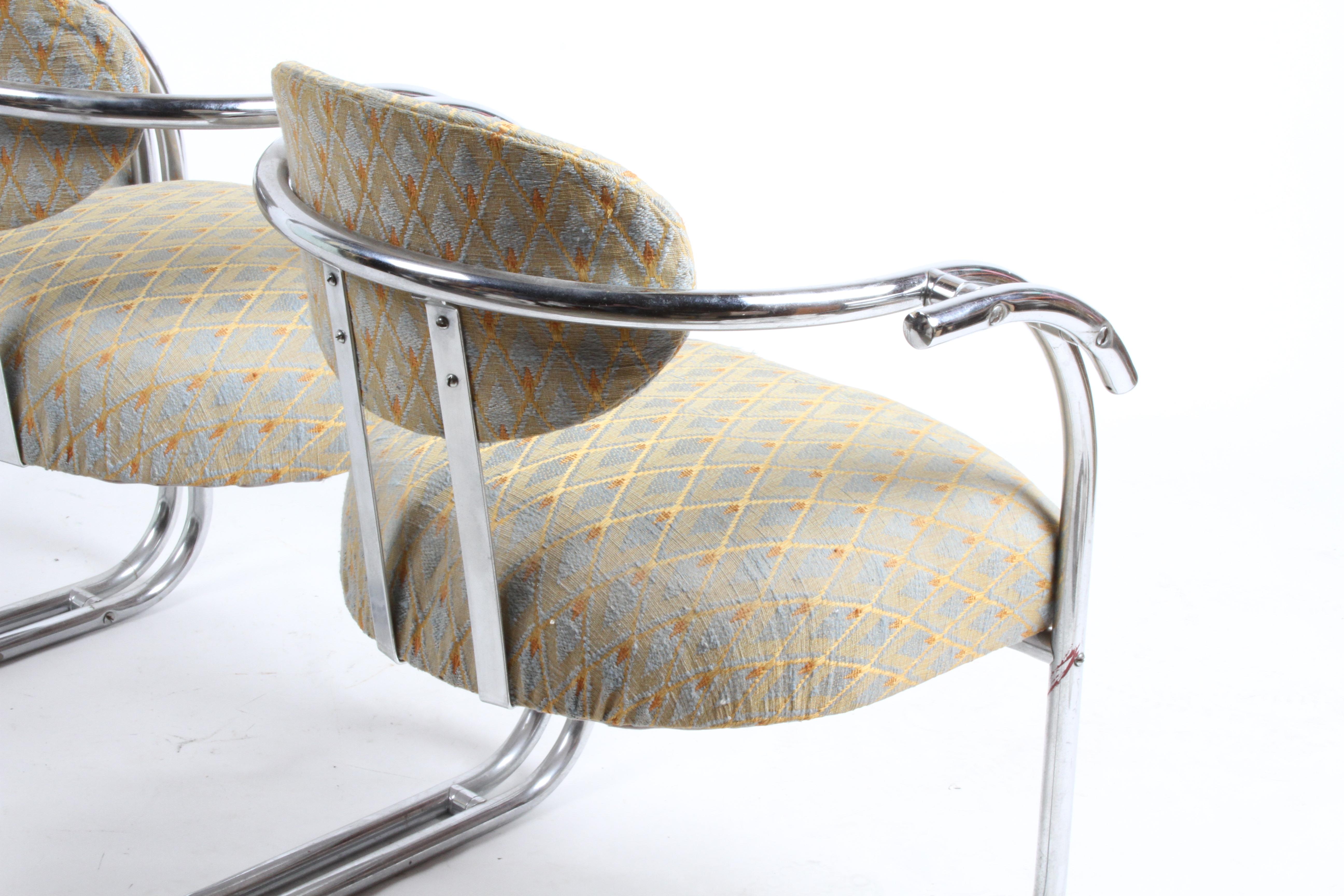 Kem Weber Style 1930s Art Deco Chrome Tubular Frame Tandem 3-Seater Arm Chairs  For Sale 5