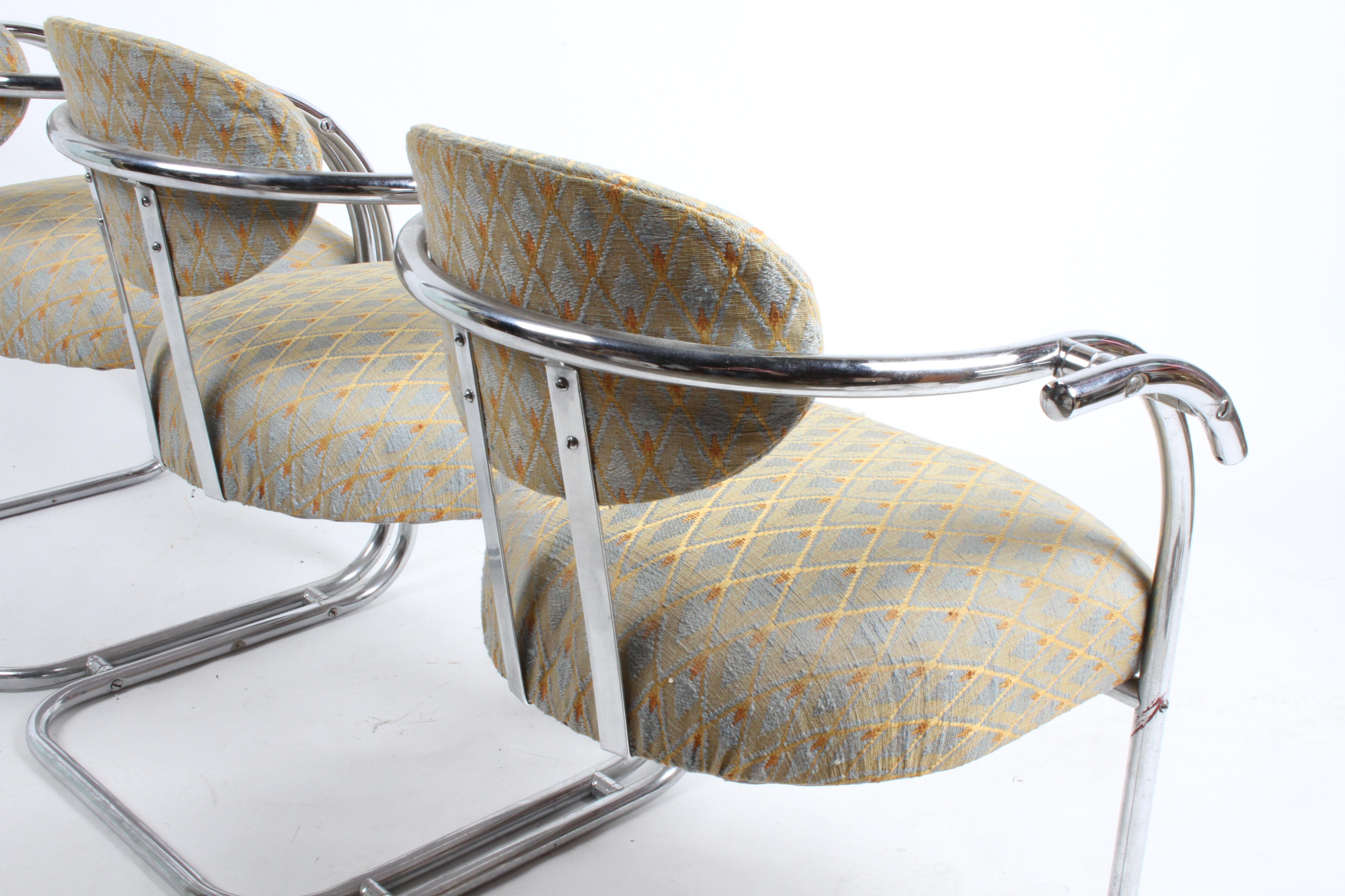 Kem Weber Style 1930s Art Deco Chrome Tubular Frame Tandem 3-Seater Arm Chairs  For Sale 6