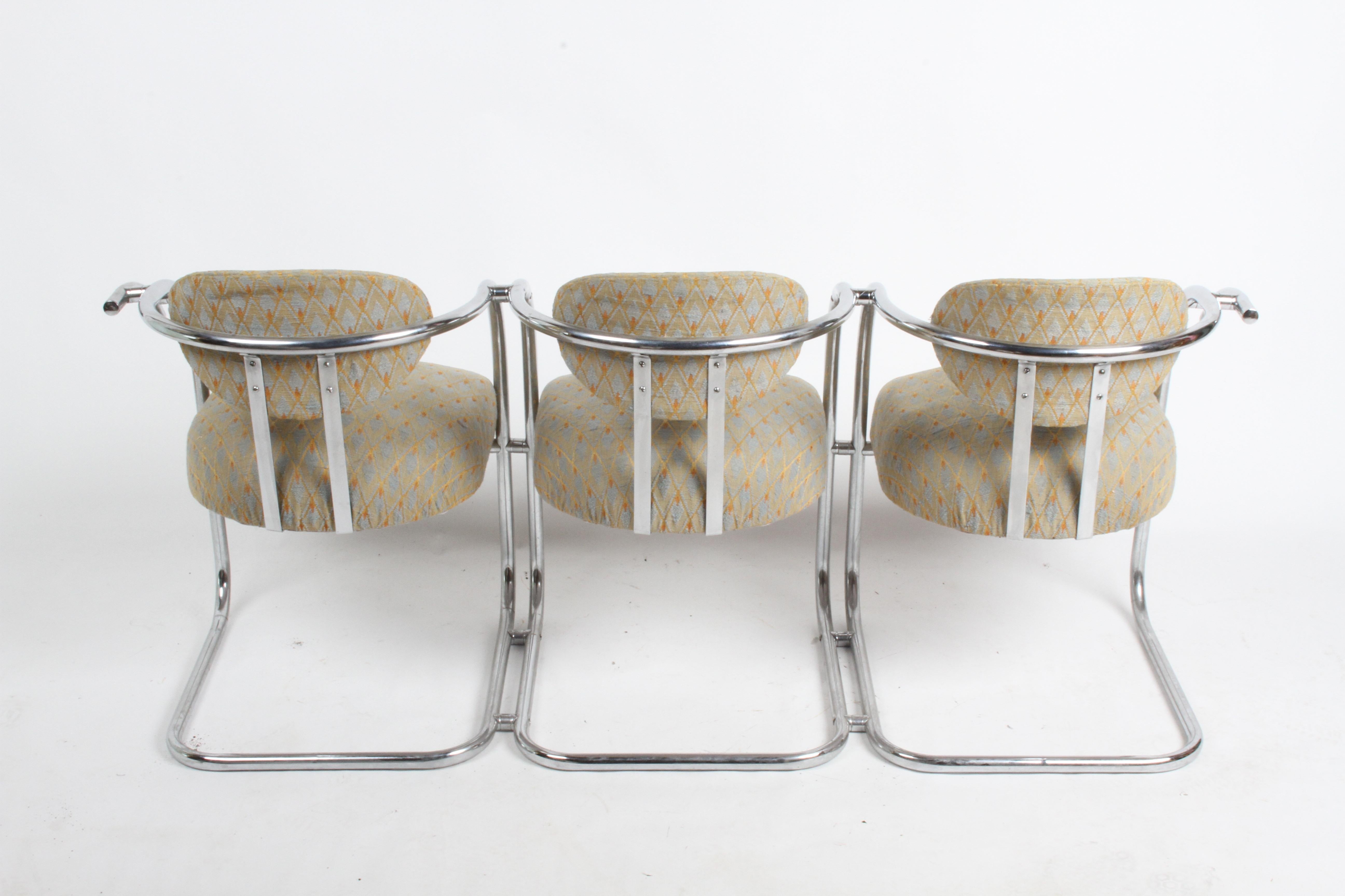 Kem Weber Style 1930s Art Deco Chrome Tubular Frame Tandem 3-Seater Arm Chairs  For Sale 8