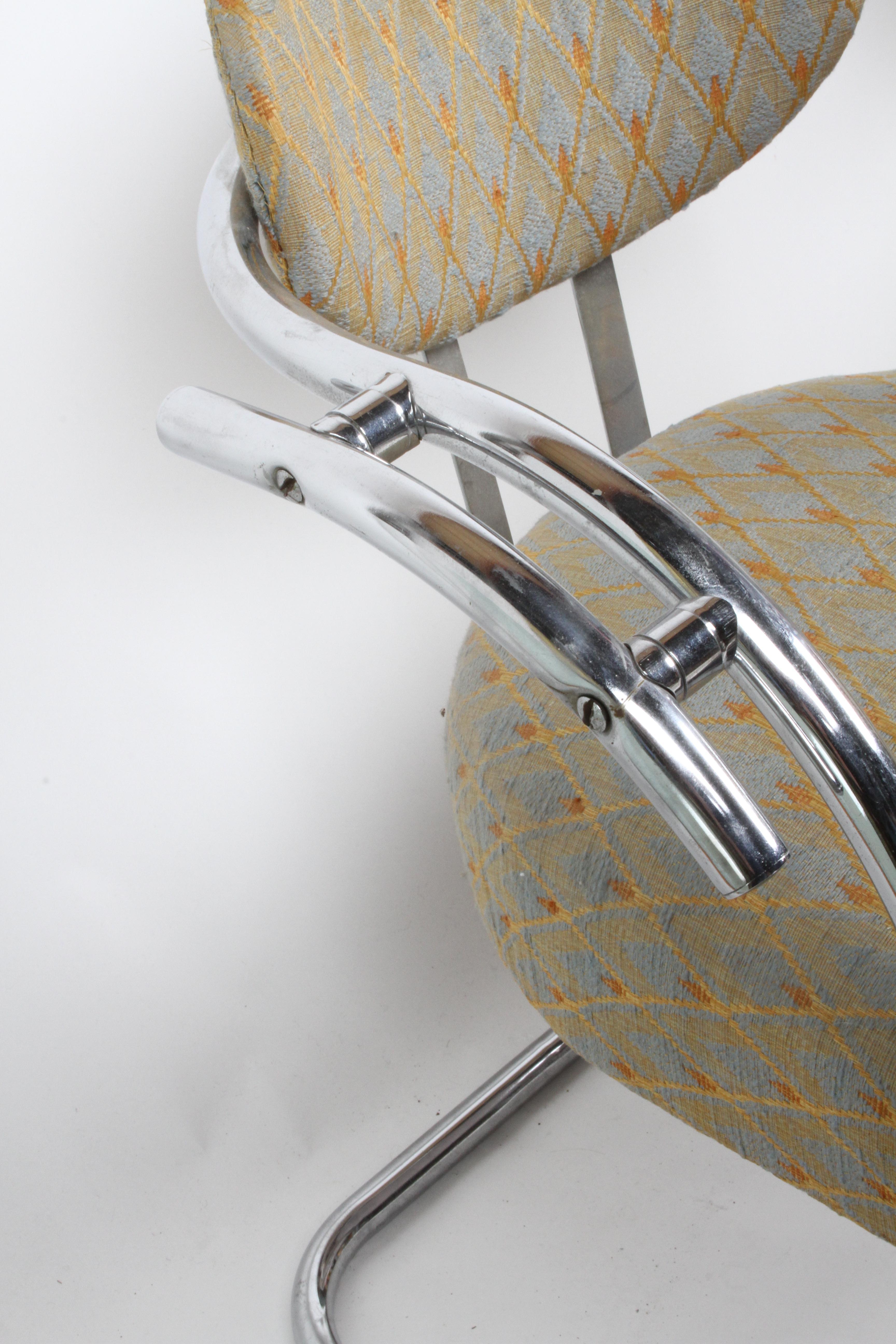 Mid-20th Century Kem Weber Style 1930s Art Deco Chrome Tubular Frame Tandem 3-Seater Arm Chairs  For Sale