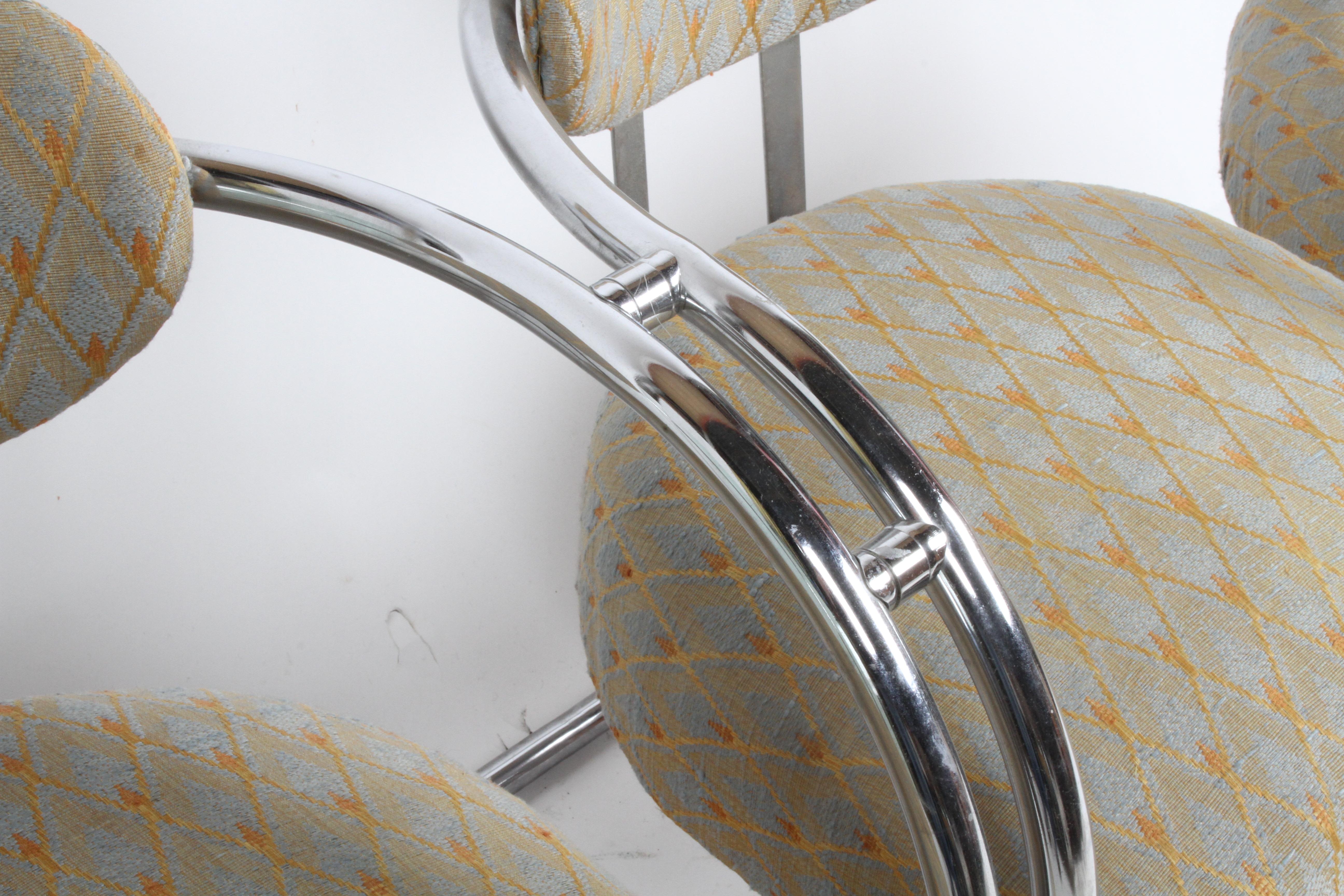 Steel Kem Weber Style 1930s Art Deco Chrome Tubular Frame Tandem 3-Seater Arm Chairs  For Sale