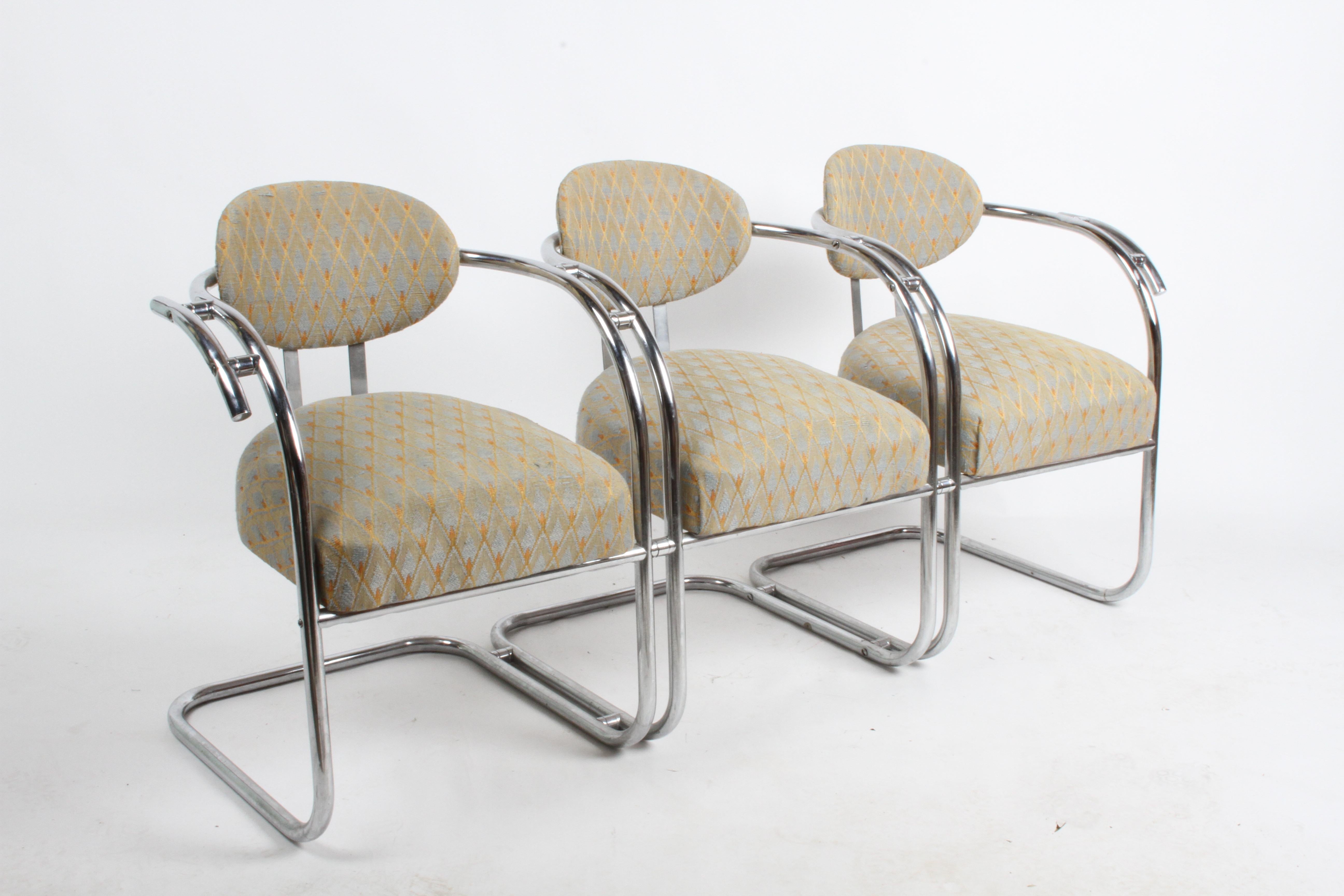 Kem Weber Style 1930s Art Deco Chrome Tubular Frame Tandem 3-Seater Arm Chairs  For Sale 1