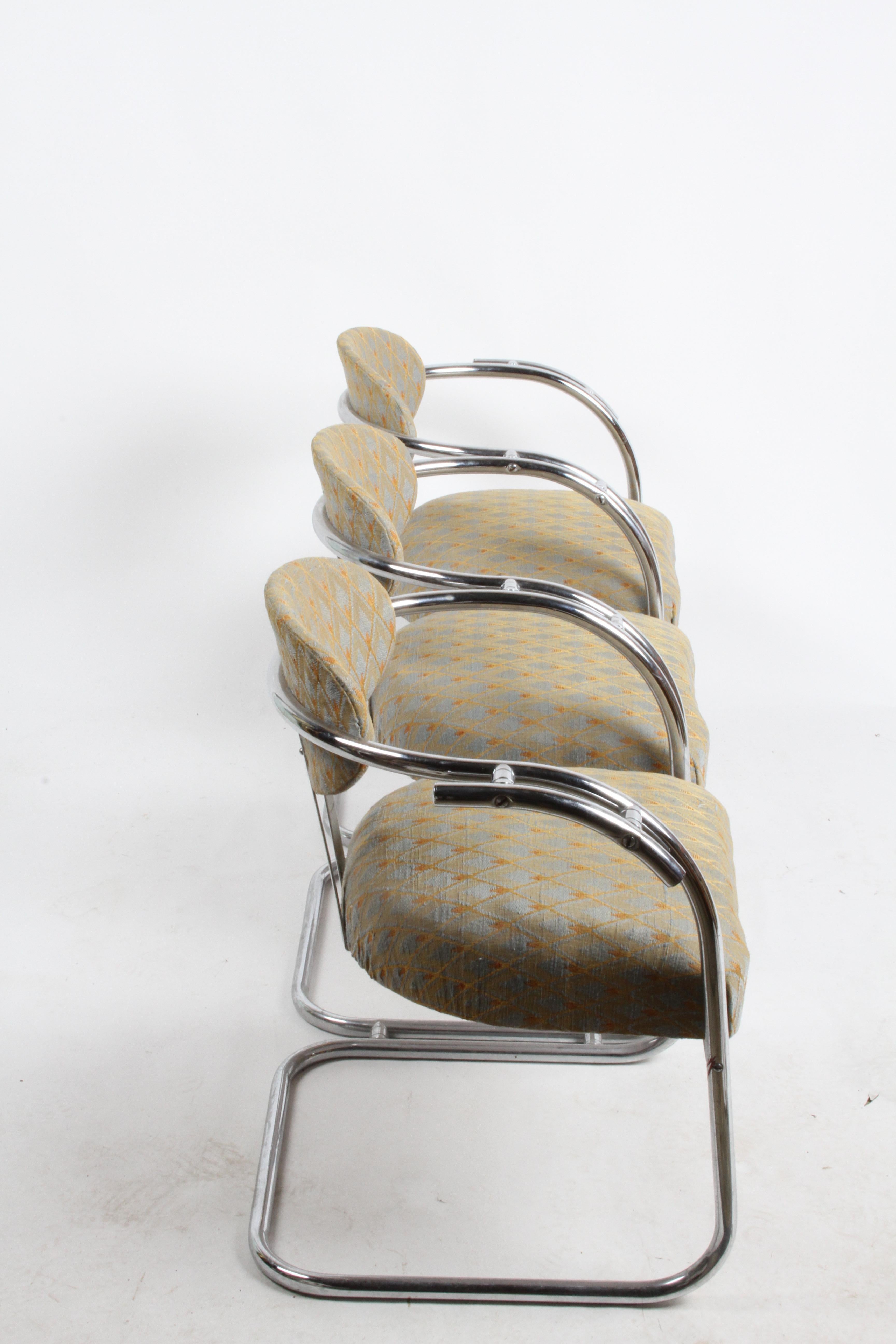 Kem Weber Style 1930s Art Deco Chrome Tubular Frame Tandem 3-Seater Arm Chairs  For Sale 2