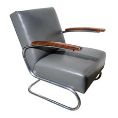 Poltrona tubolare cromata in stile Kem Weber di Thonet