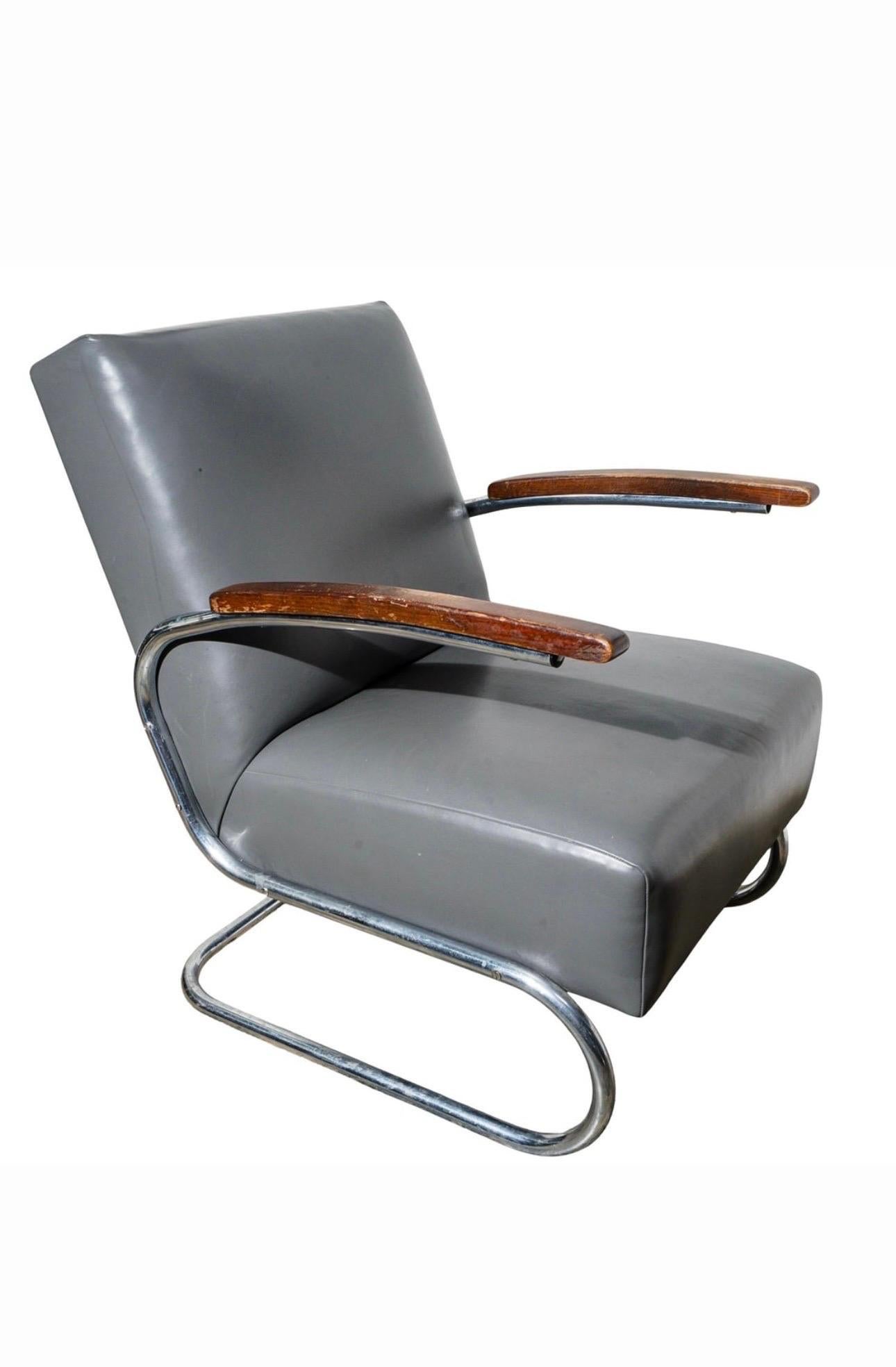 Poltrona tubolare cromata in stile Kem Weber di Thonet in vendita