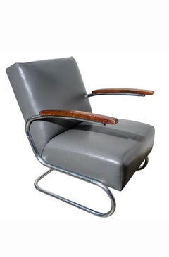 Poltrona tubolare cromata in stile Kem Weber di Thonet