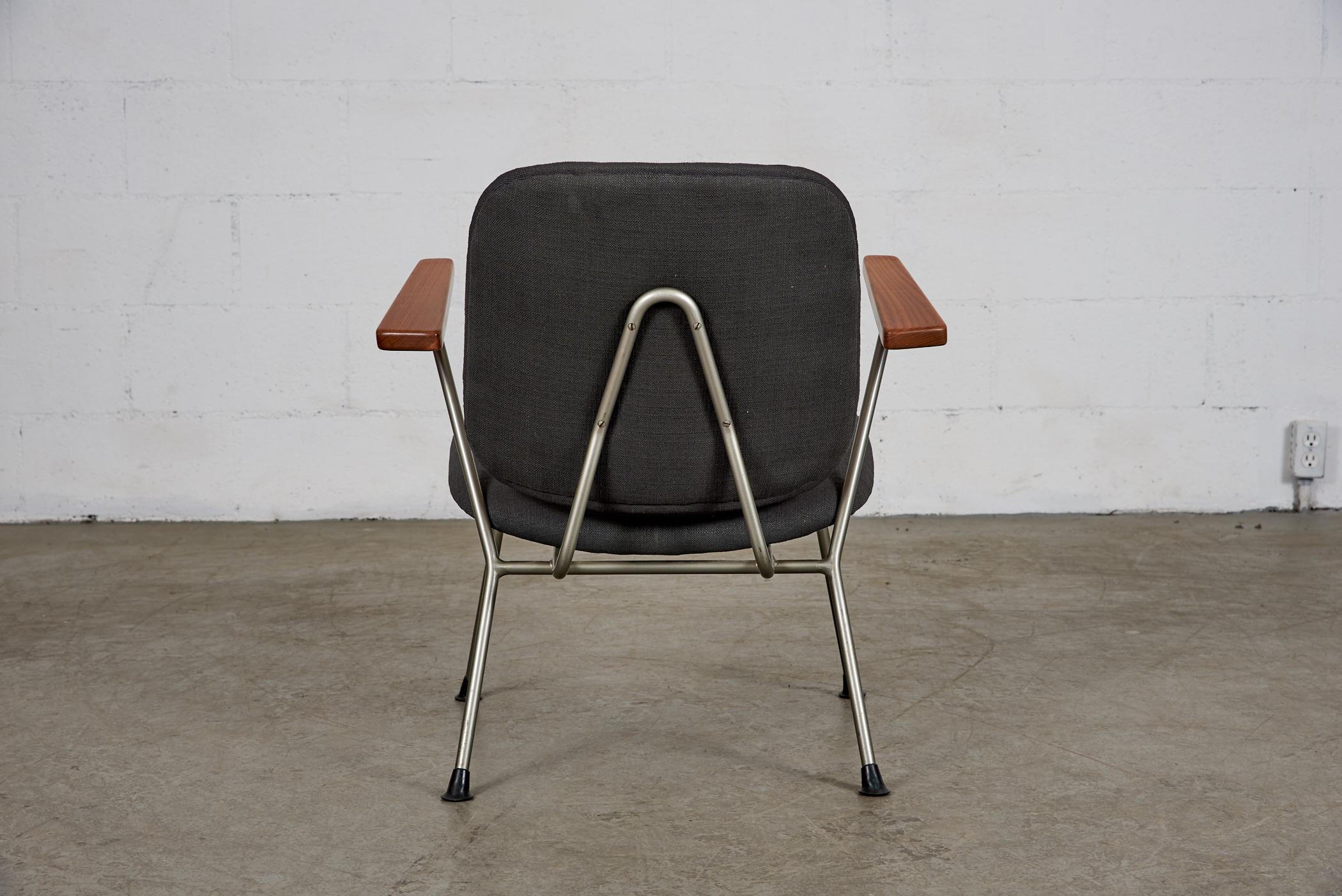 Enameled Kembo Lounge Chair Newly Upholstered in Dark Grey