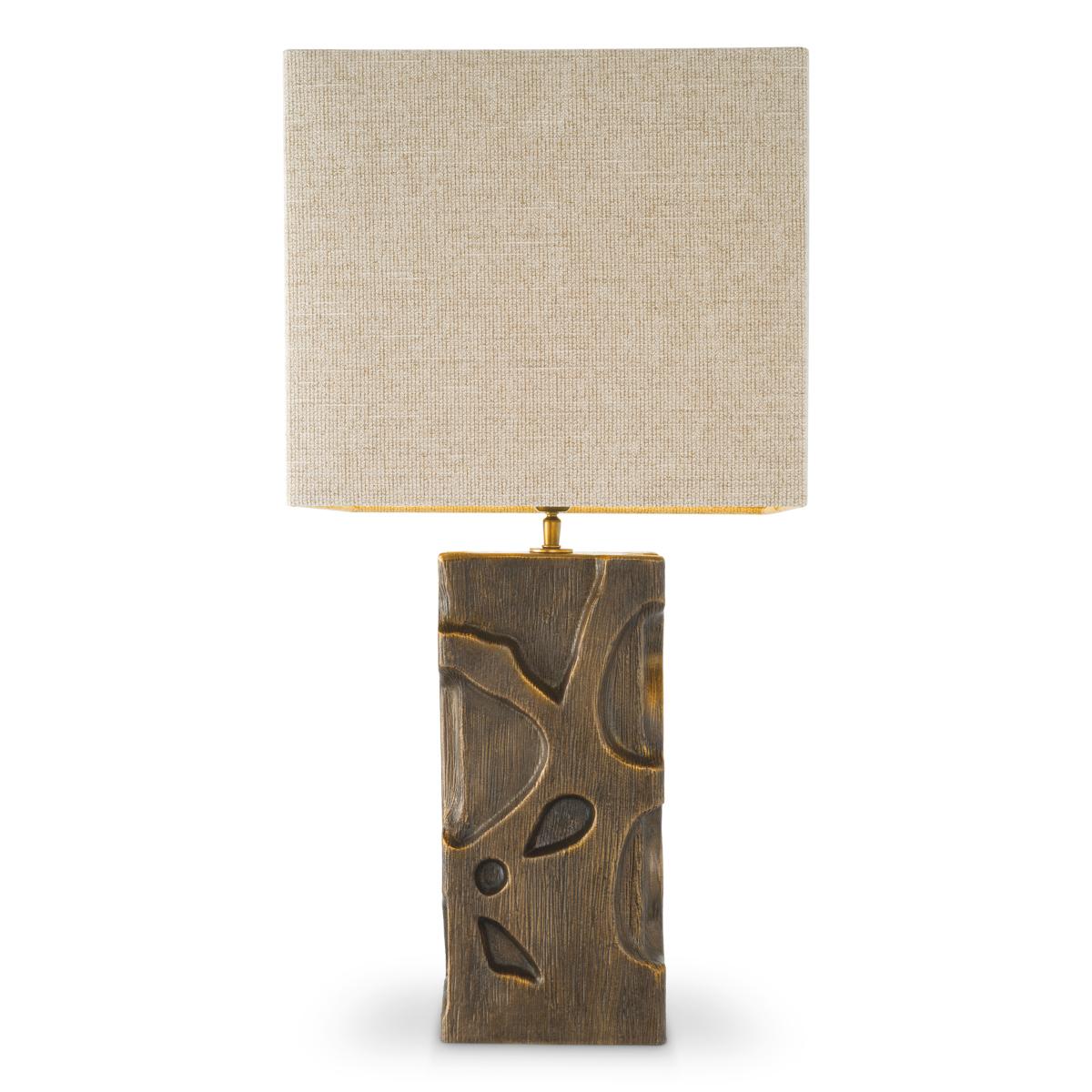 Table Lamp Kemos with base in vintage brass finish
and with shade in  beige finish. Shade dimensions:
L40xD30xH40cm.