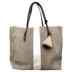 KEMPTON & Co Grey & Silver Stripe Suede Tote Handbag