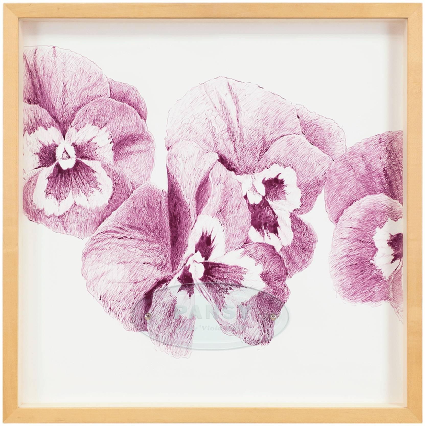 THE NAME OF THE FLOWER: PANSY “JOKER VIOLA-GOLD” - Mixed Media Art by Ken Aptekar