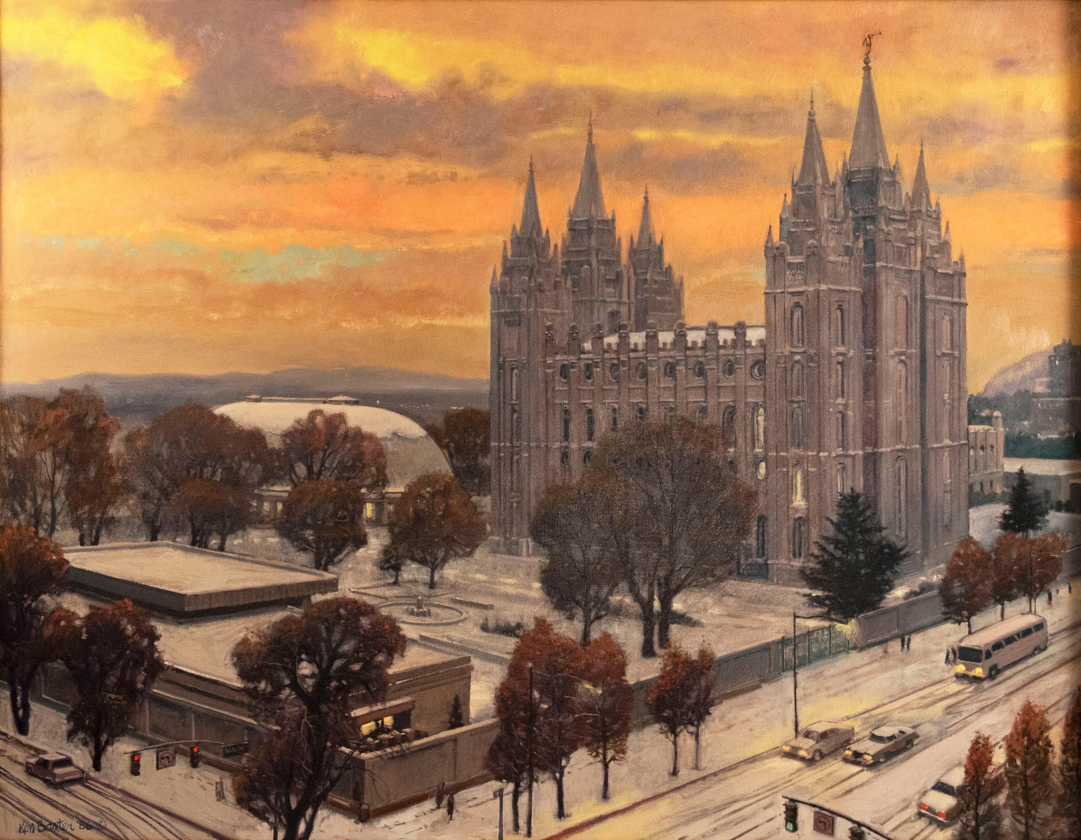 Salt Lake City Temple Square – Painting von Ken Baxter
