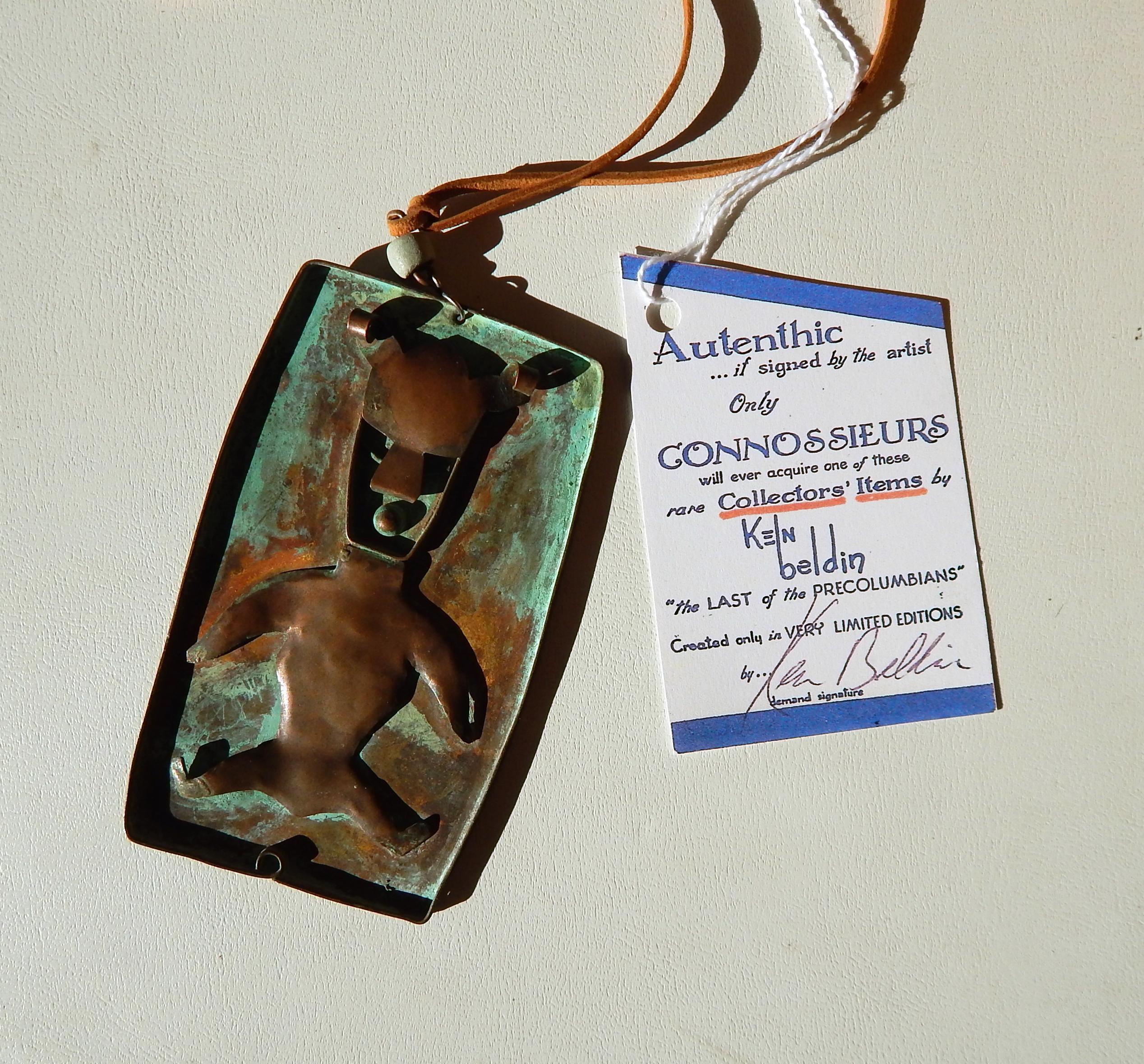 Ken Beldin Large Figural Pendant, Midcentury Mexican Copper In Good Condition In Phoenix, AZ