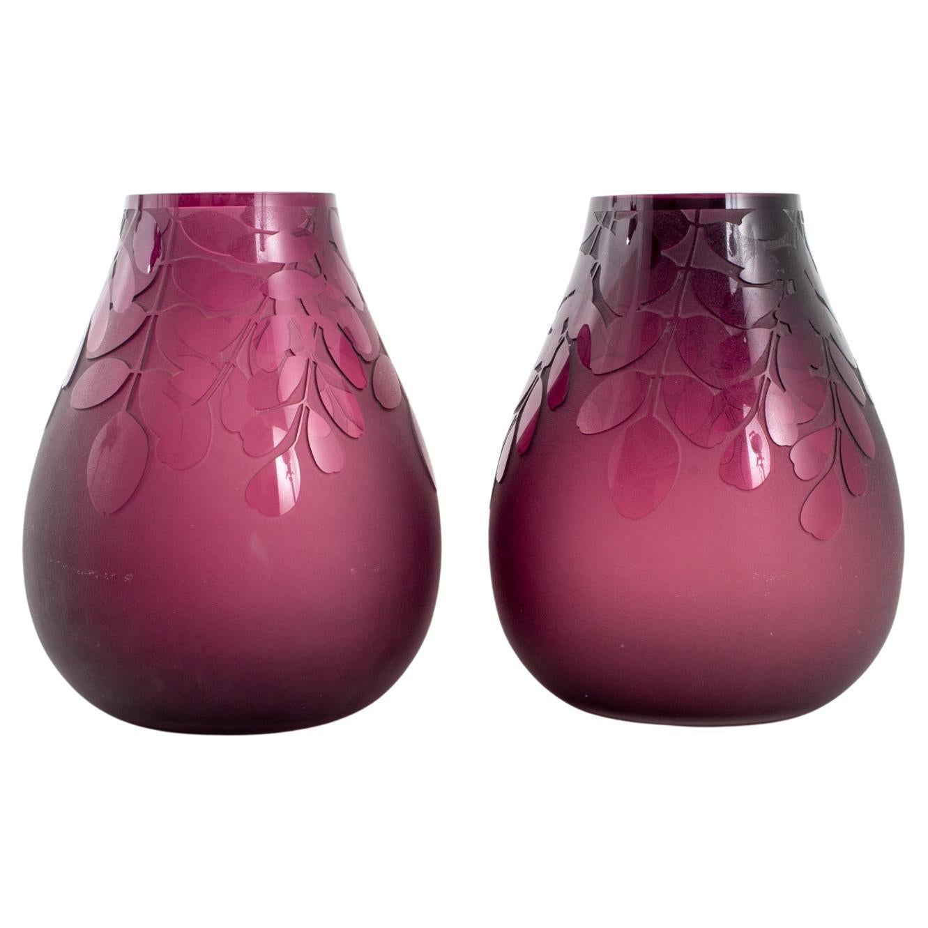 Ken Benson Art Studio Amethyst Glass Vases, Pair For Sale