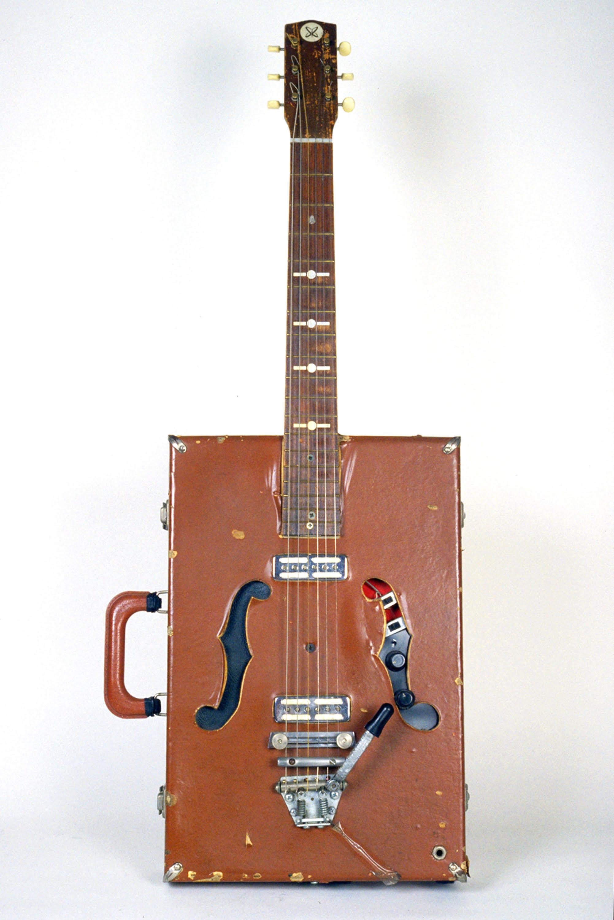 Ken Butler Figurative Sculpture - "Briefcase Guitar" hybrid musical instrument sculpture, assemblage