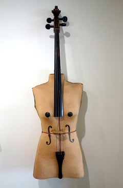 "Torso Cello" hybrid musical instrument sculpture, assemblage