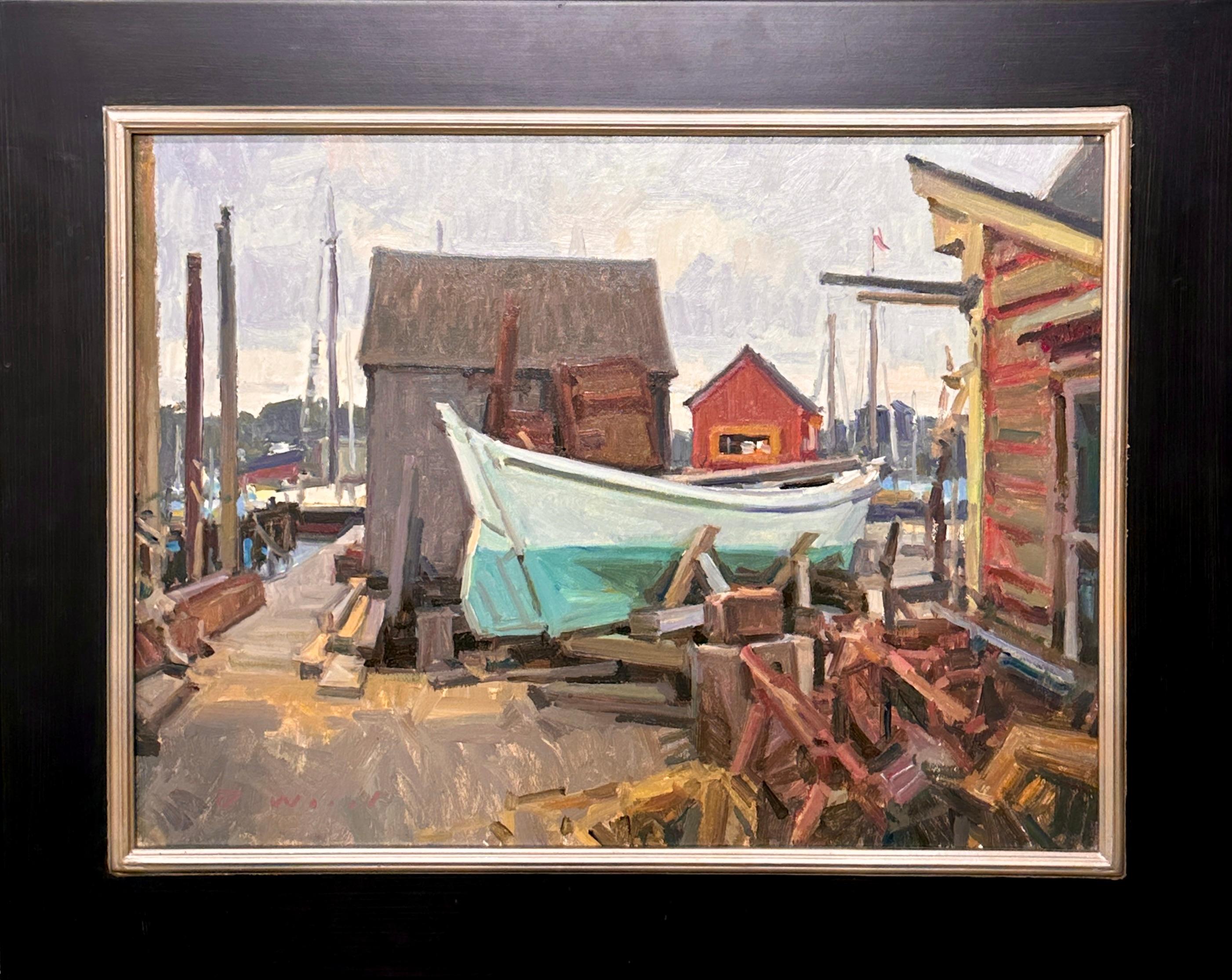 Pintor al aire libre Ken DeWaard Escena de la curva del puerto de Gloucester, Massachusetts en venta 1