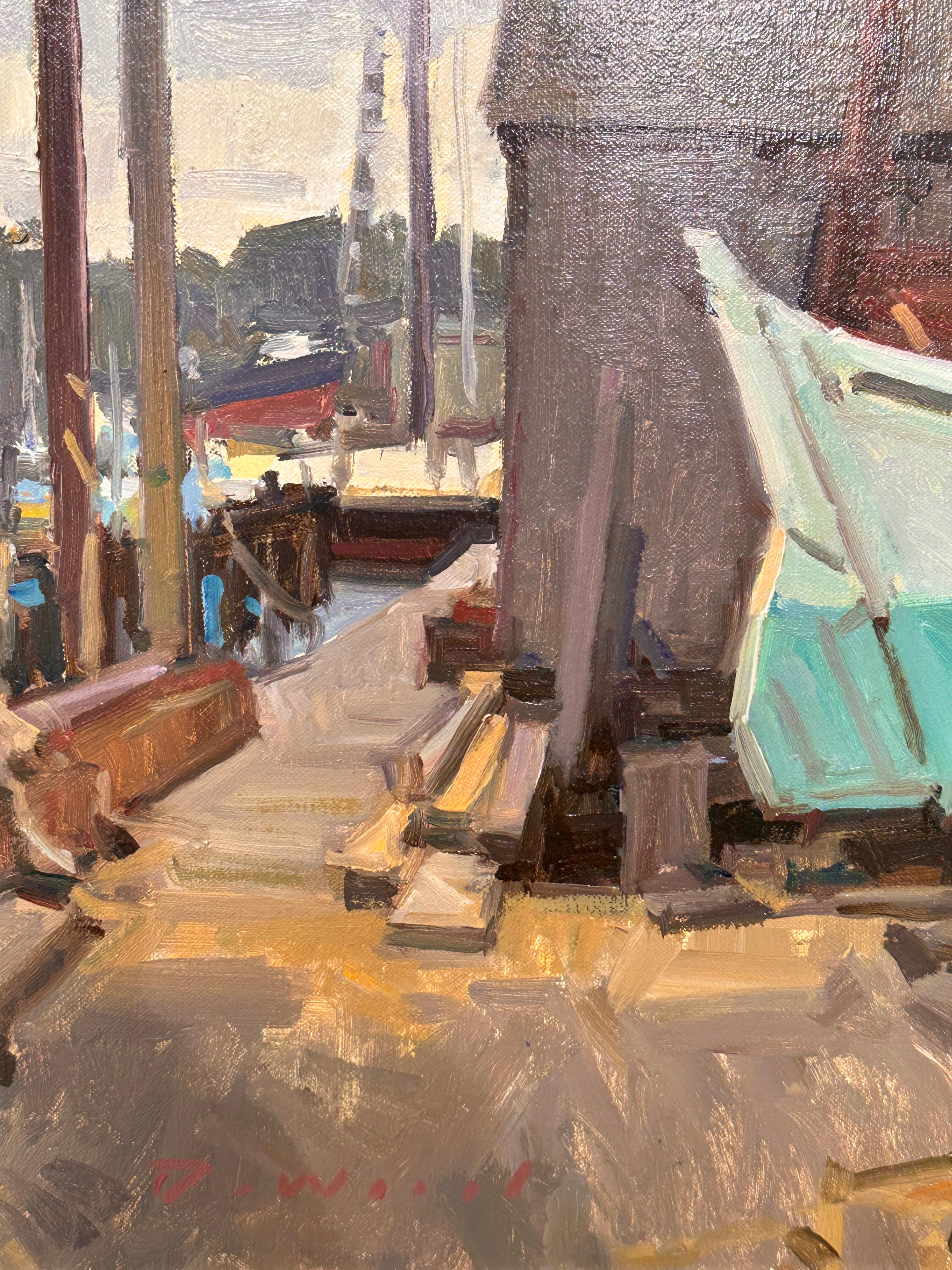 Pintor al aire libre Ken DeWaard Escena de la curva del puerto de Gloucester, Massachusetts en venta 2