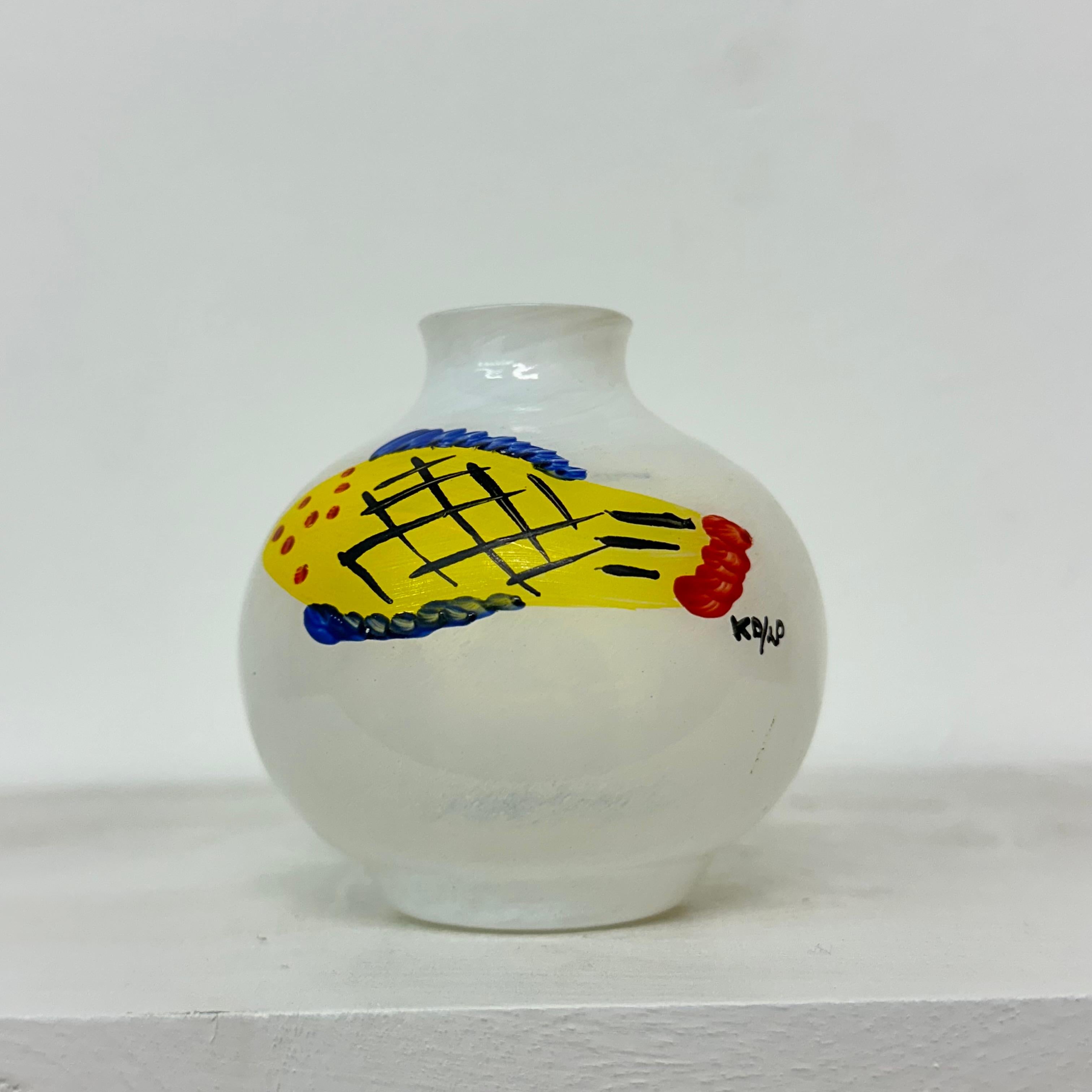 Mid-Century Modern Ken Done   for Kosta Boda Miniature vase hand painted
