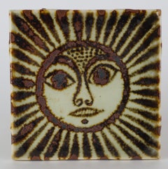 Ken Edwards Set of 4 Vintage Sun Face Coasters Tonala Mexico Art Pottery, Set 1