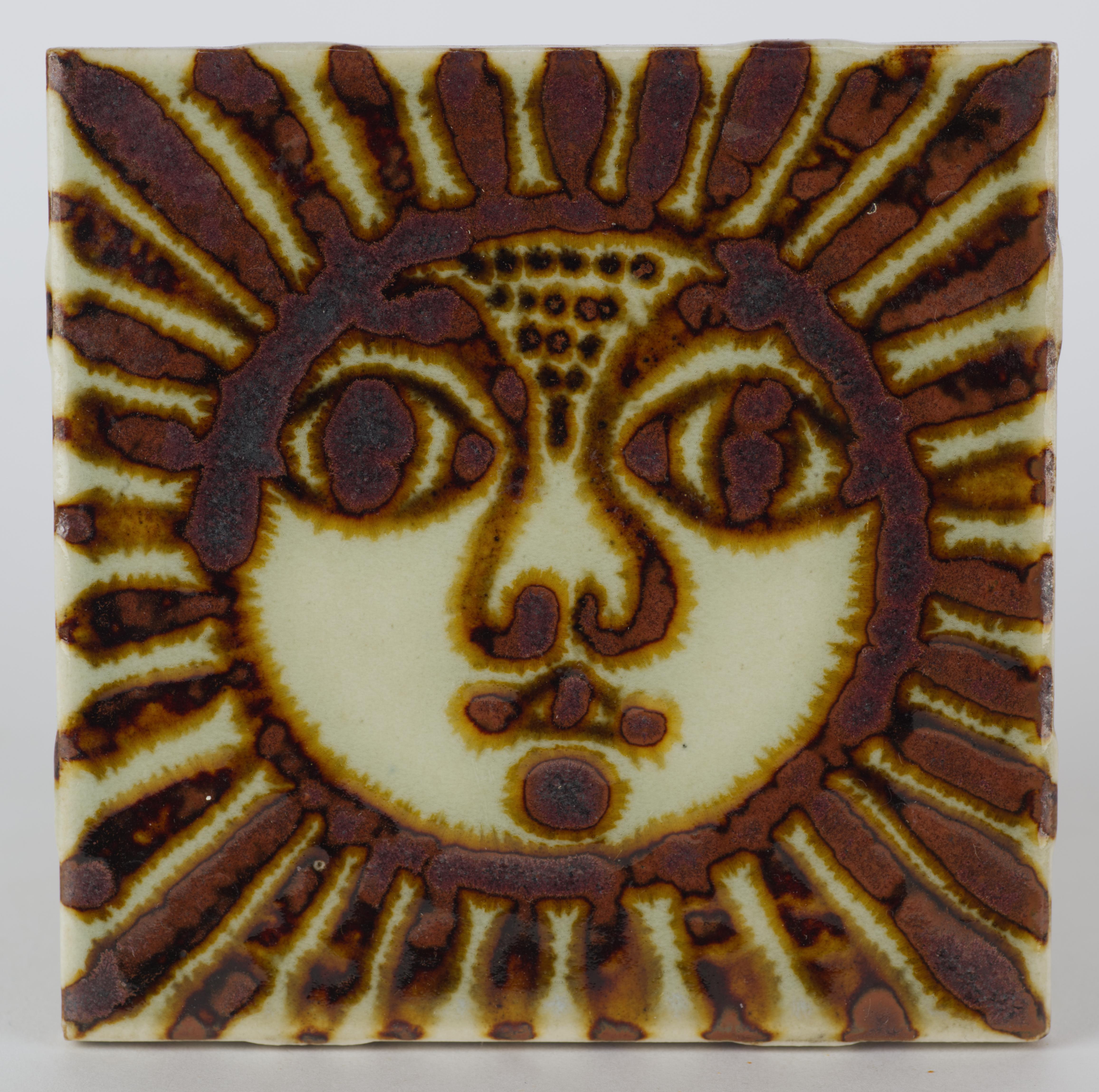 Messicano Ken Edwards Set di 4 sottobicchieri vintage con faccia solare Tonala Mexico Art Pottery, Set 1 in vendita
