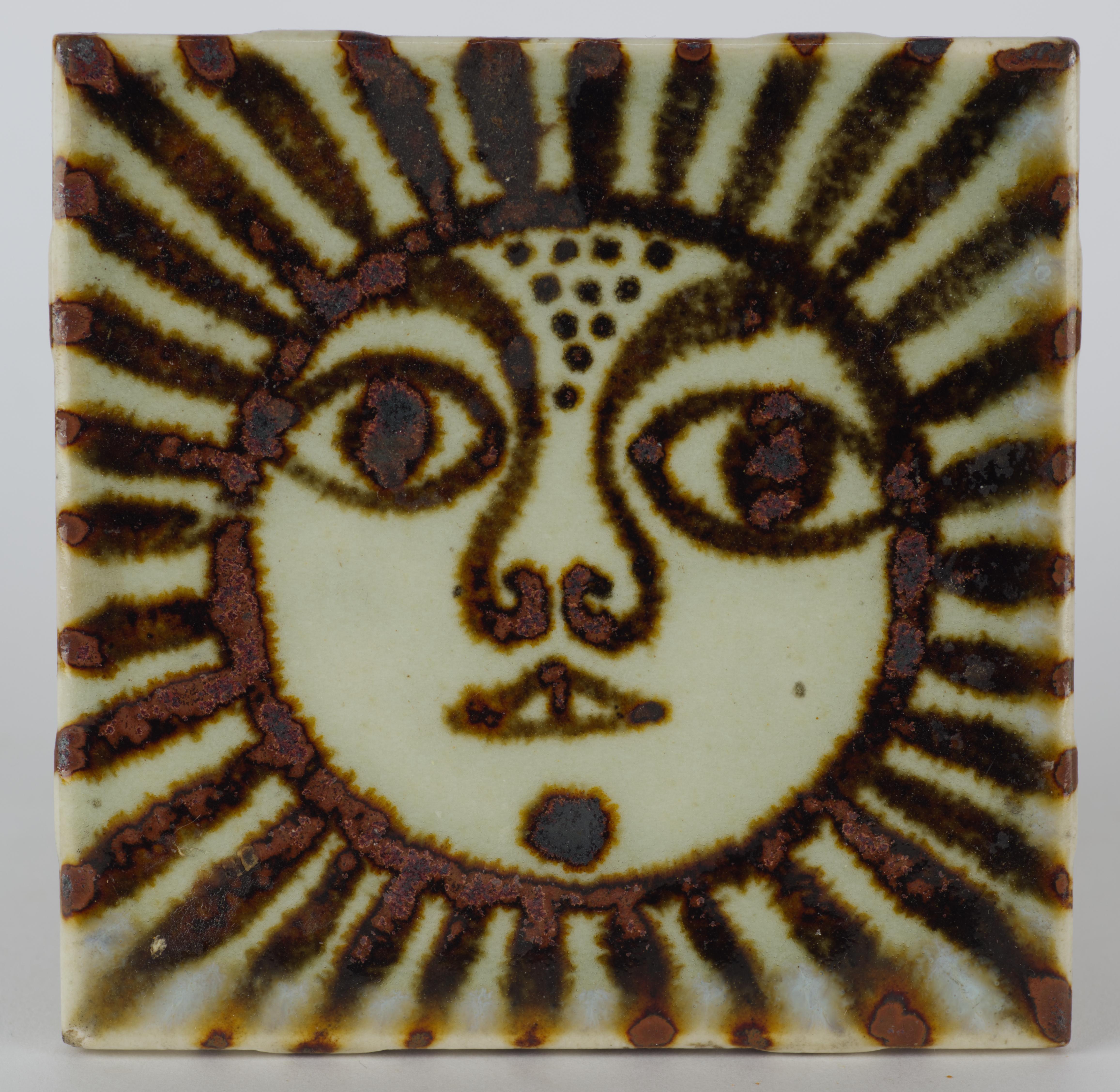 Ken Edwards Set di 4 sottobicchieri vintage con faccia solare Tonala Mexico Art Pottery, Set 1 In condizioni buone in vendita a Clifton Springs, NY