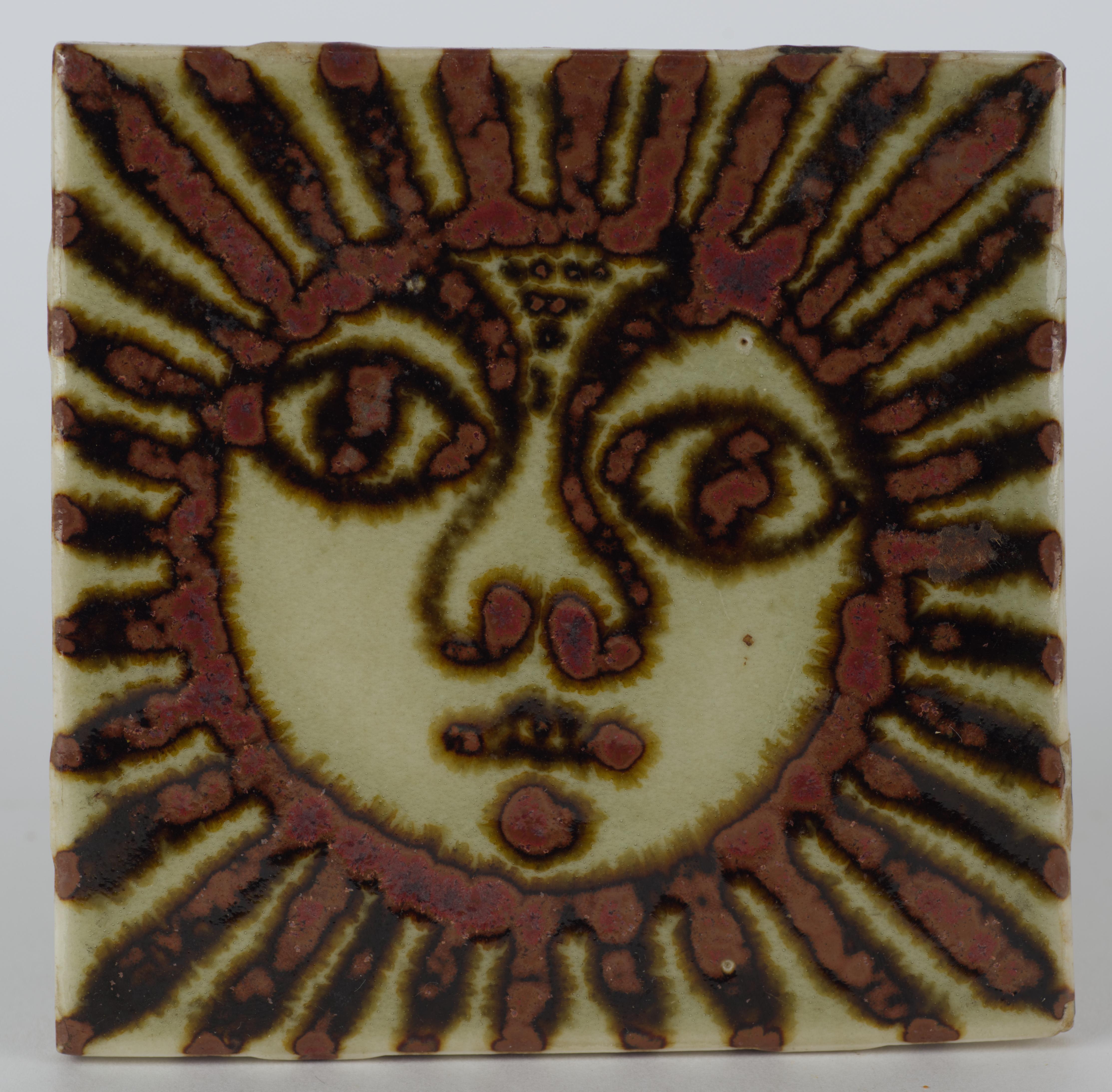 Ceramica Ken Edwards Set di 4 sottobicchieri vintage con faccia solare Tonala Mexico Art Pottery, Set 1 in vendita