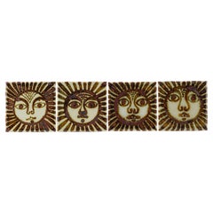 Ken Edwards Set di 4 sottobicchieri vintage con faccia solare Tonala Mexico Art Pottery, Set 2