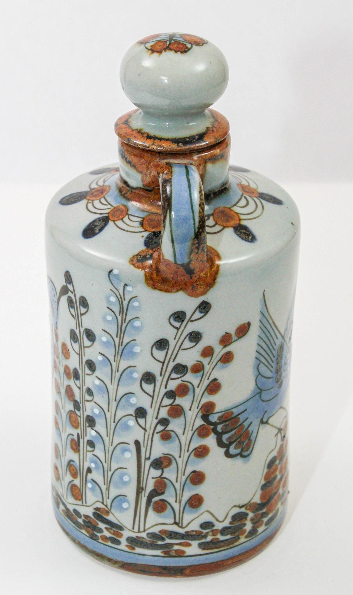 Ceramic Ken Edwards Signed El Palomar Tonala Mexico Art Pottery Bottle with Cork 1960s For Sale