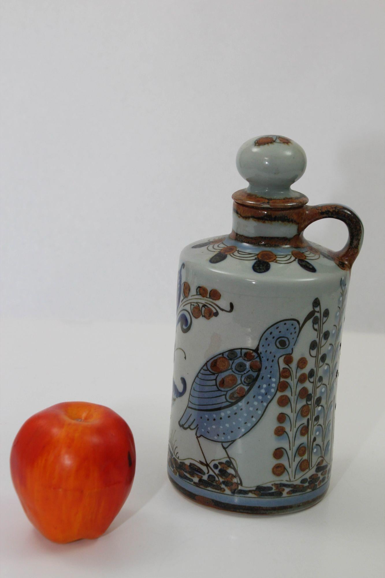 Ken Edwards Signed El Palomar Tonala Mexico Art Pottery Bottle with Cork 1960s 3