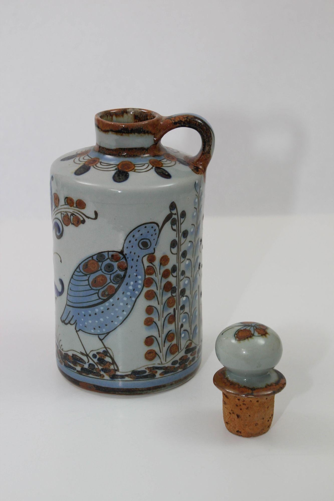 Mexican Ken Edwards Signed El Palomar Tonala Mexico Art Pottery Bottle with Cork 1960s For Sale