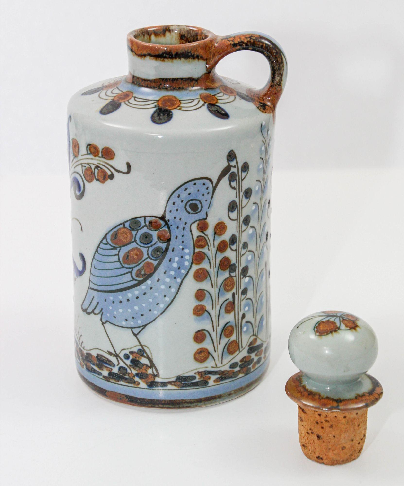 Mexican Ken Edwards Signed El Palomar Tonala Mexico Art Pottery Bottle with Cork 1960s For Sale