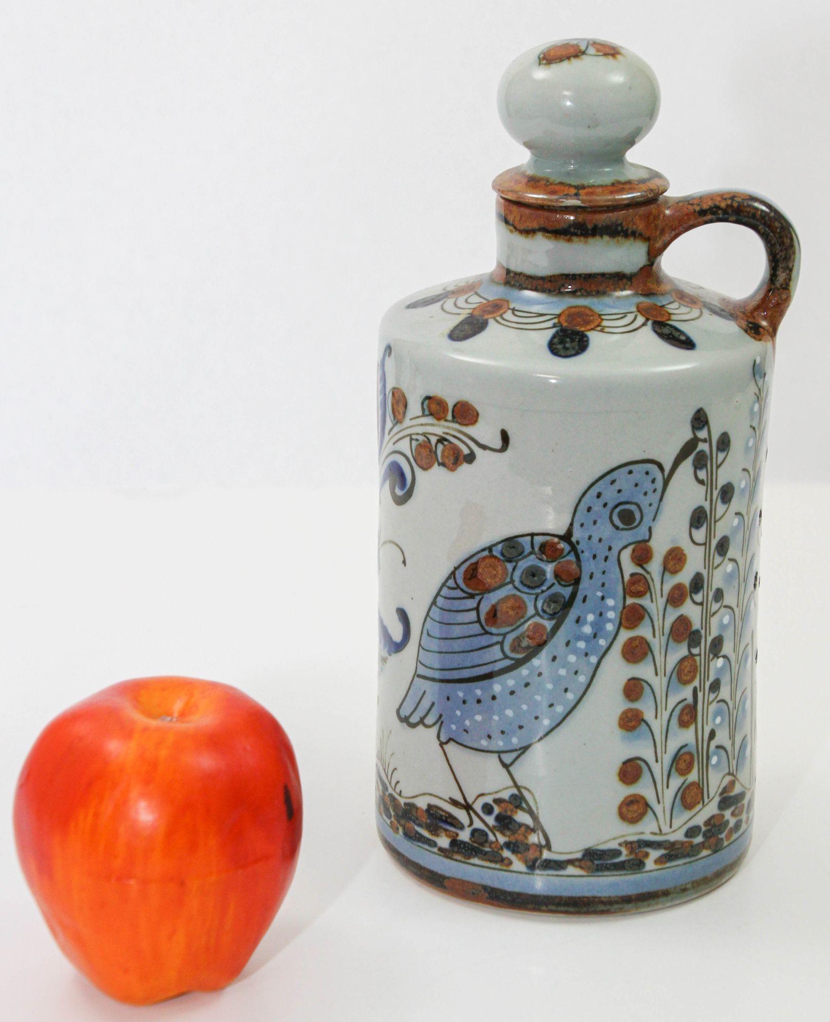 Ceramic Ken Edwards Signed El Palomar Tonala Mexico Art Pottery Bottle with Cork 1960s For Sale