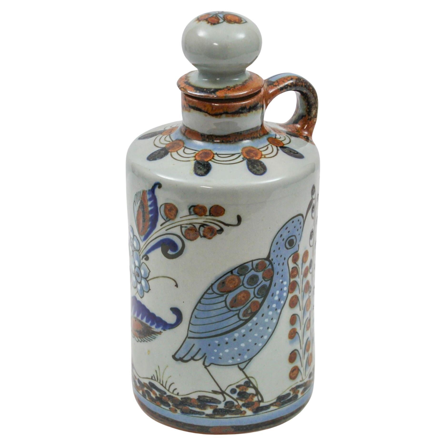 Ken Edwards Signed El Palomar Tonala Mexico Art Pottery Bottle with Cork 1960s For Sale