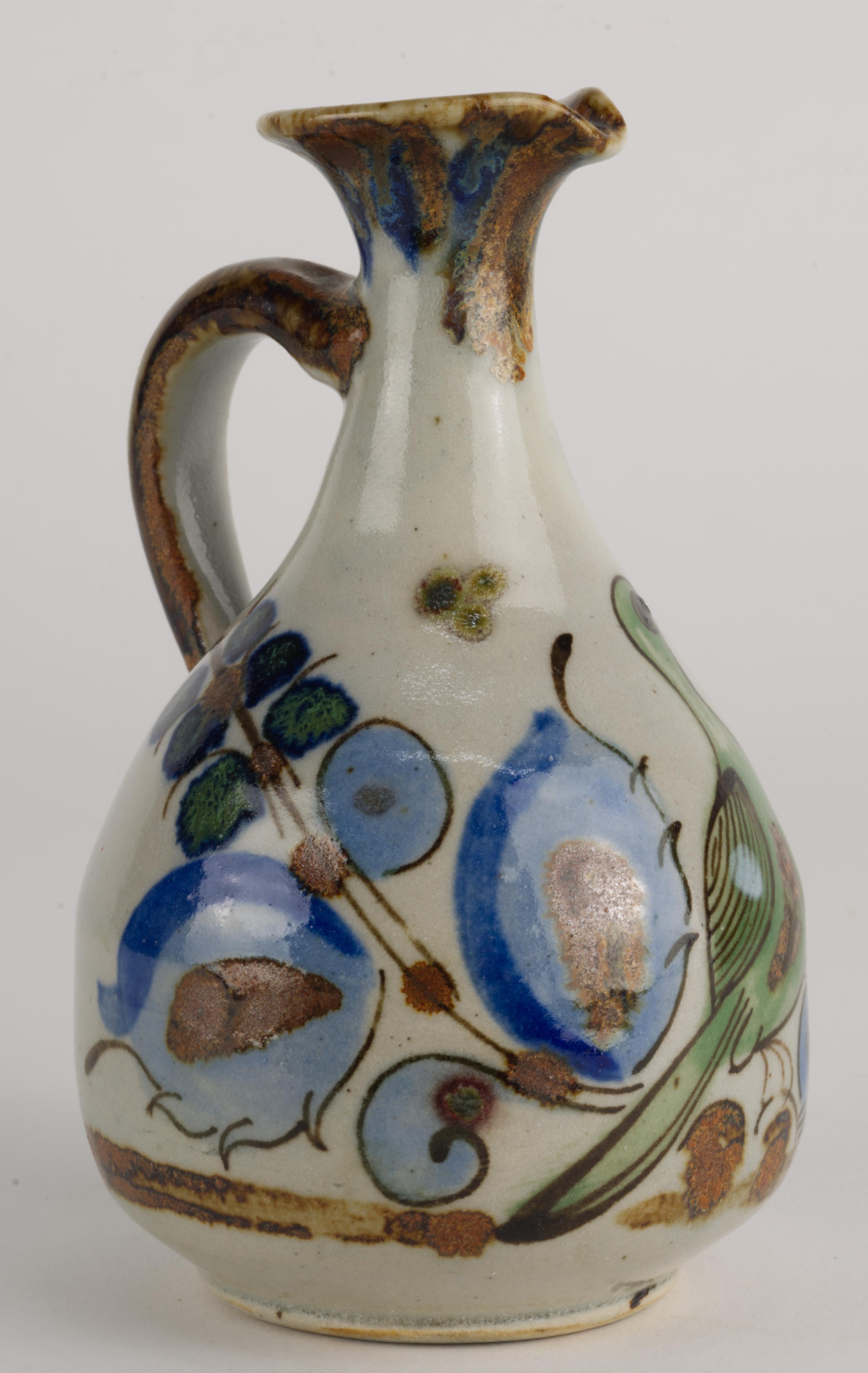 Mexicain Ken Edwards Signé Tonala Mexico Art Pottery Ewer Bud Vase avec Oiseau en vente