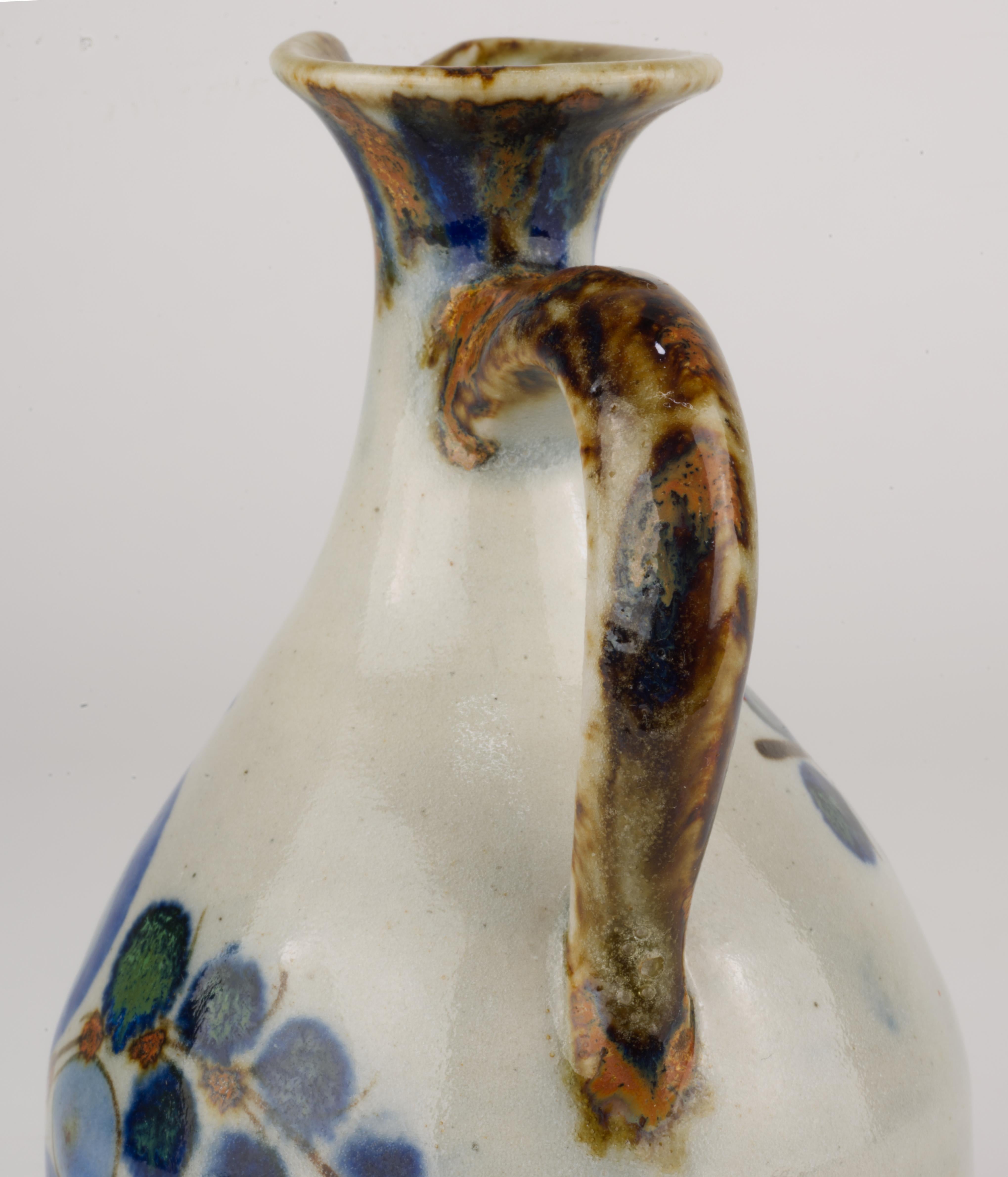 20th Century Ken Edwards Signed Tonala Mexico Art Pottery Ewer Bud Vase with Bird For Sale